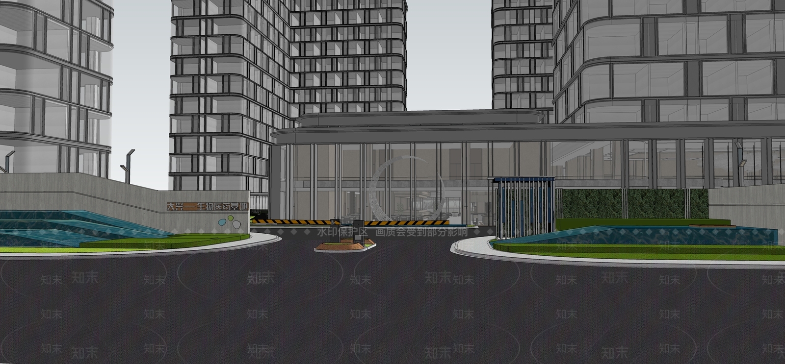 现代工业园区入口景观SU模型下载【ID:1160612144】