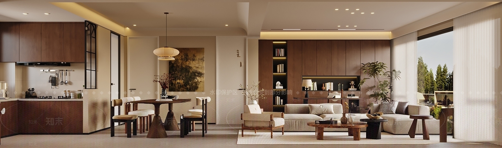 现代中古风客餐厅SU模型下载【ID:1160612765】