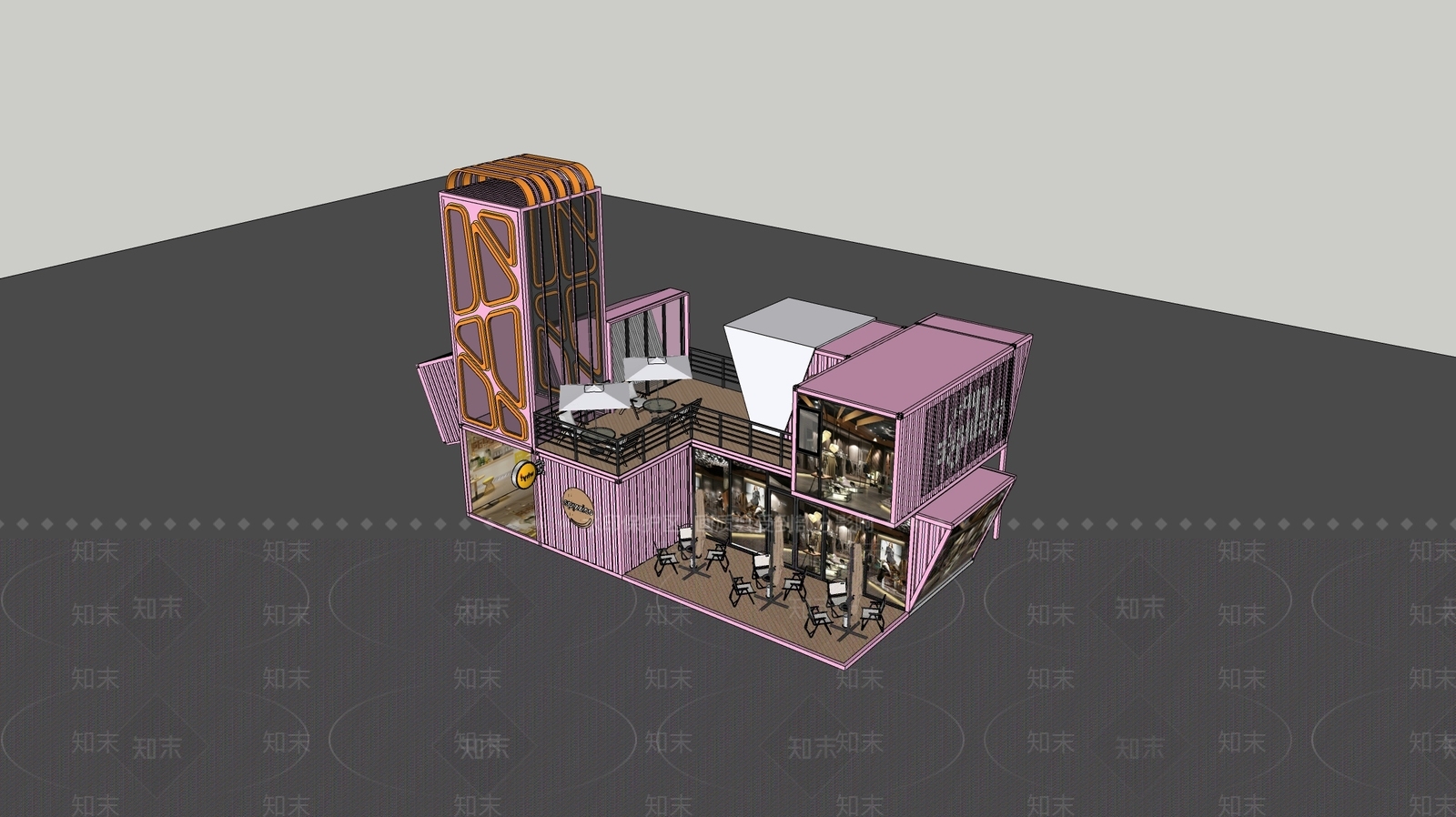 现代集装箱商业建筑SU模型下载【ID:1160614764】