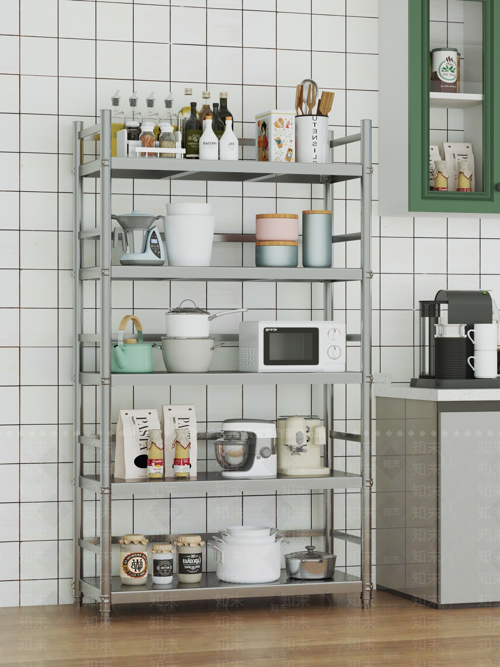 现代厨房不锈钢置物架3D模型下载【ID:1160614881】