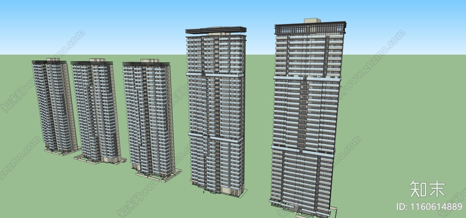 现代小区住宅建筑立面SU模型下载【ID:1160614889】