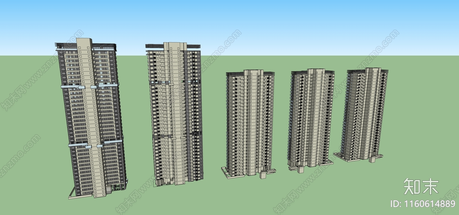 现代小区住宅建筑立面SU模型下载【ID:1160614889】