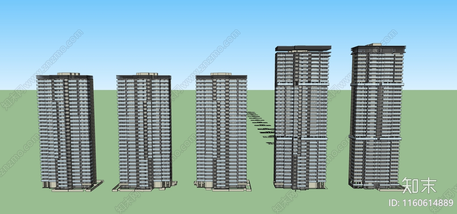 现代小区住宅建筑立面SU模型下载【ID:1160614889】