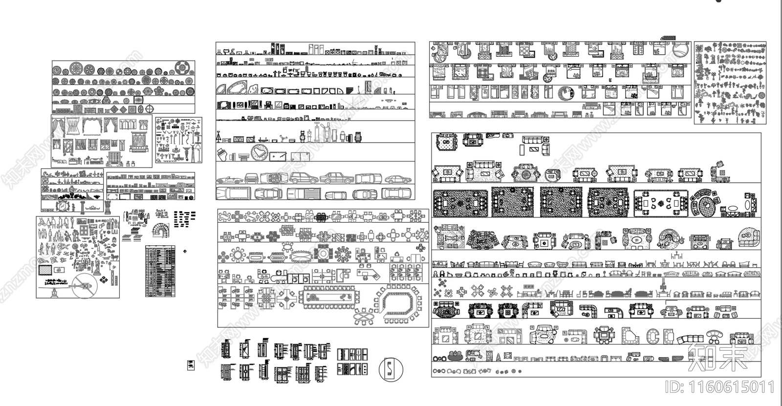 欧式工装家装平面立面家具图库施工图下载【ID:1160615011】