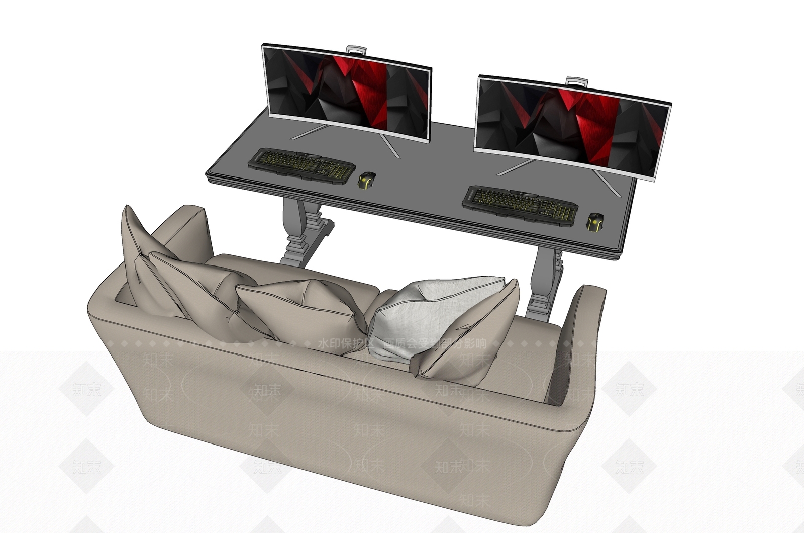 现代休闲电脑桌椅SU模型下载【ID:1160620237】