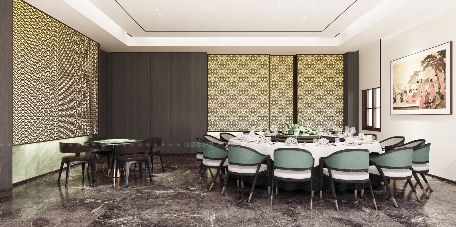 新中式会所餐厅SU模型下载【ID:1160778483】