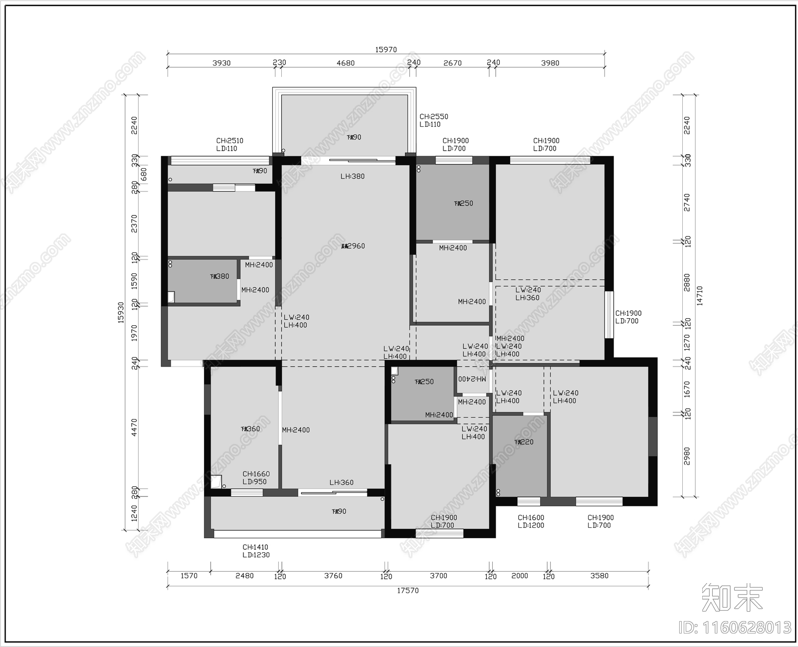 家装平面布置图cad施工图下载【ID:1160628013】