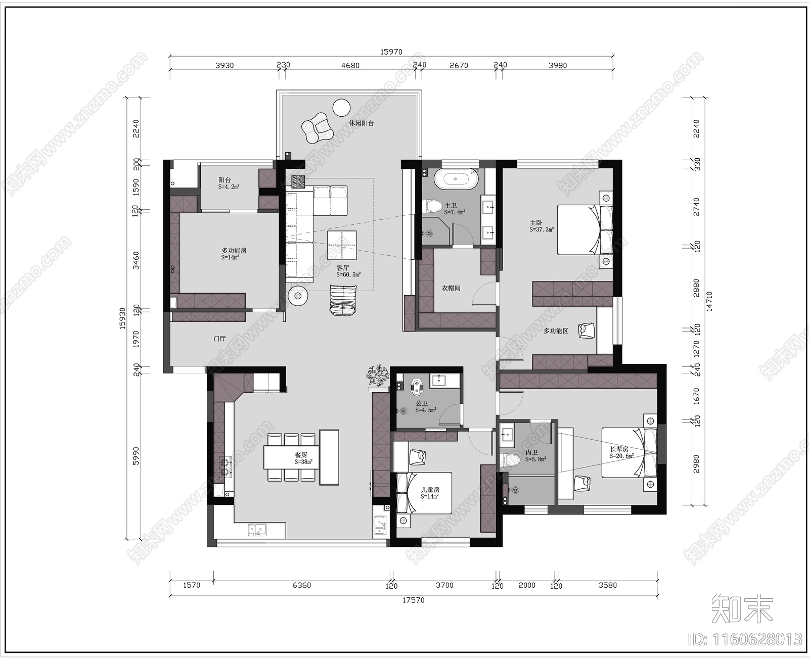 家装平面布置图cad施工图下载【ID:1160628013】