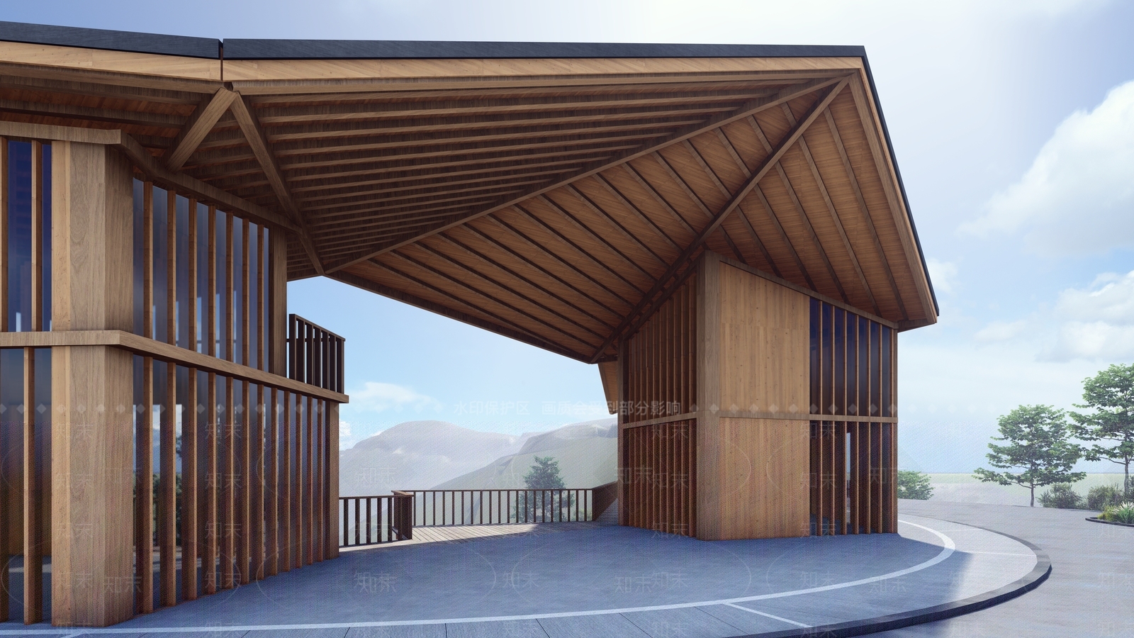现代茶山地形山顶餐厅SU模型下载【ID:1160623860】