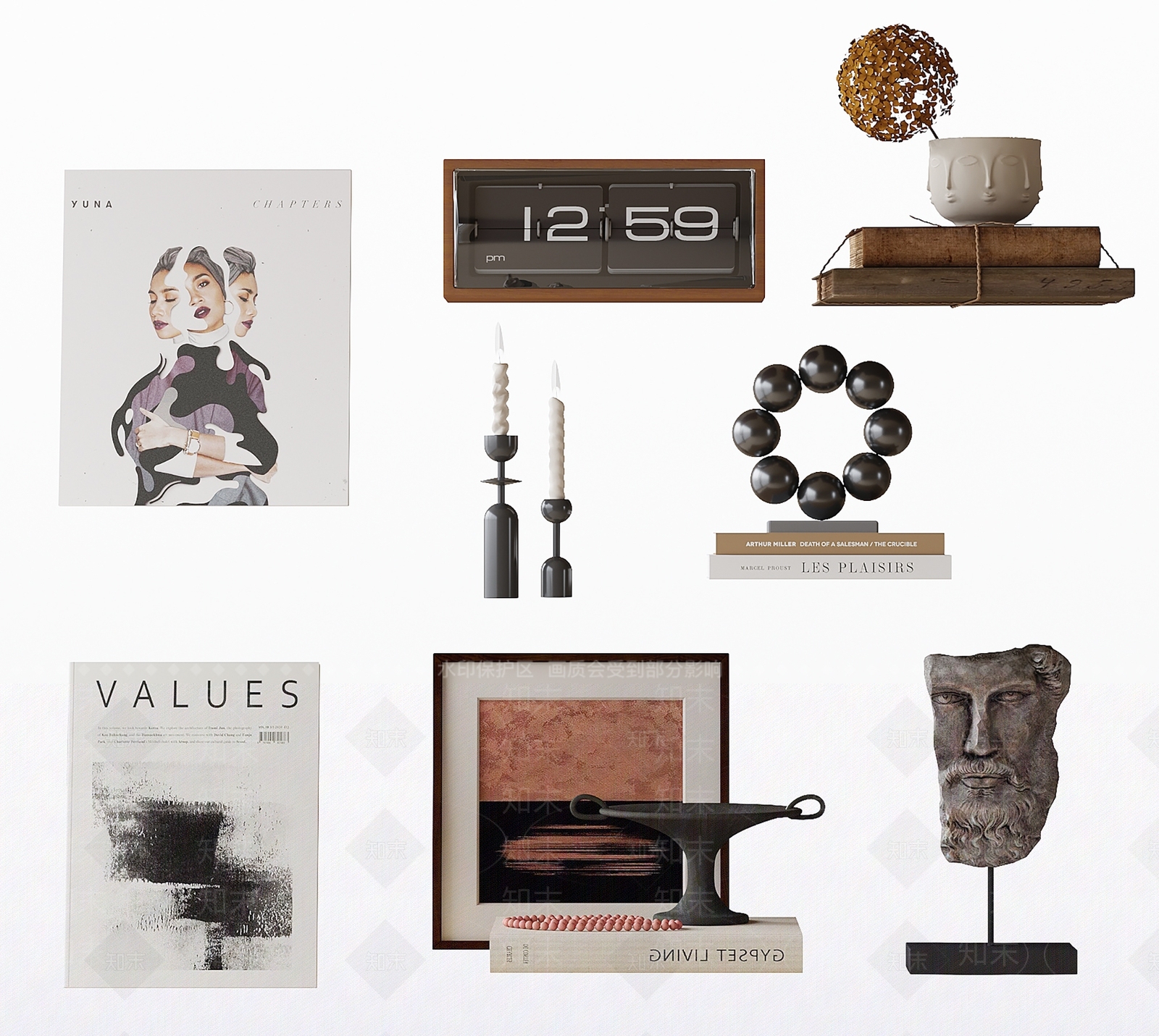 现代中古风饰品摆件组合3D模型下载【ID:1160625121】