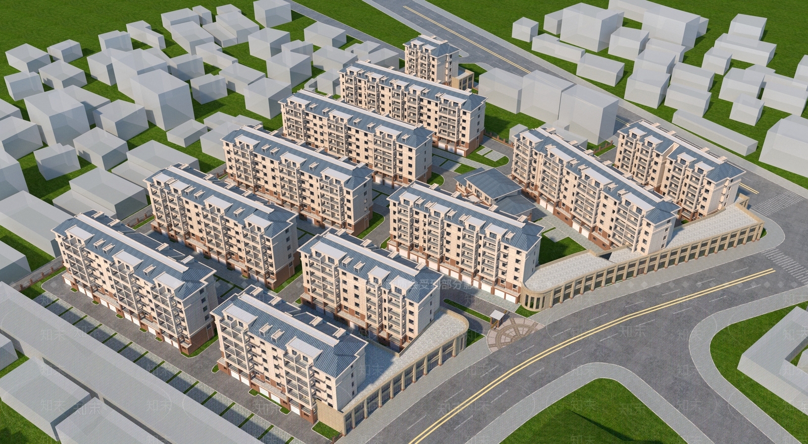 现代安置房小区3D模型下载【ID:1160625792】