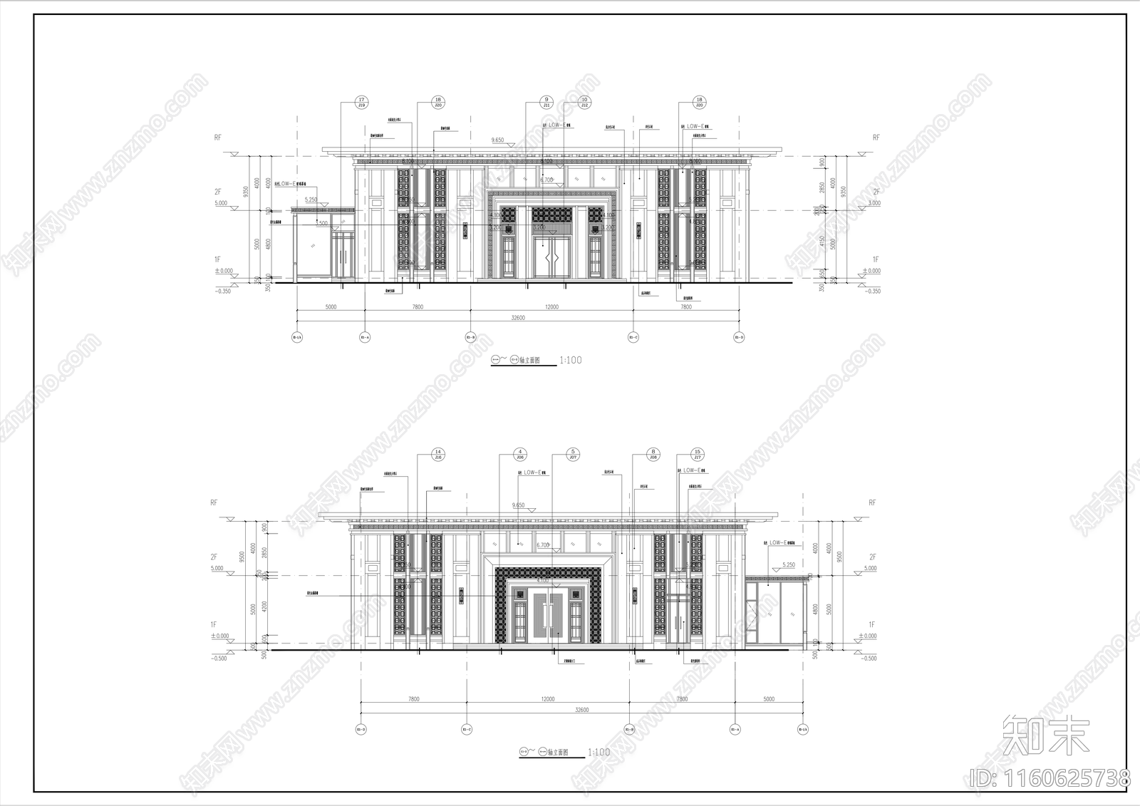 新中式二层售楼处建筑cad施工图下载【ID:1160625738】