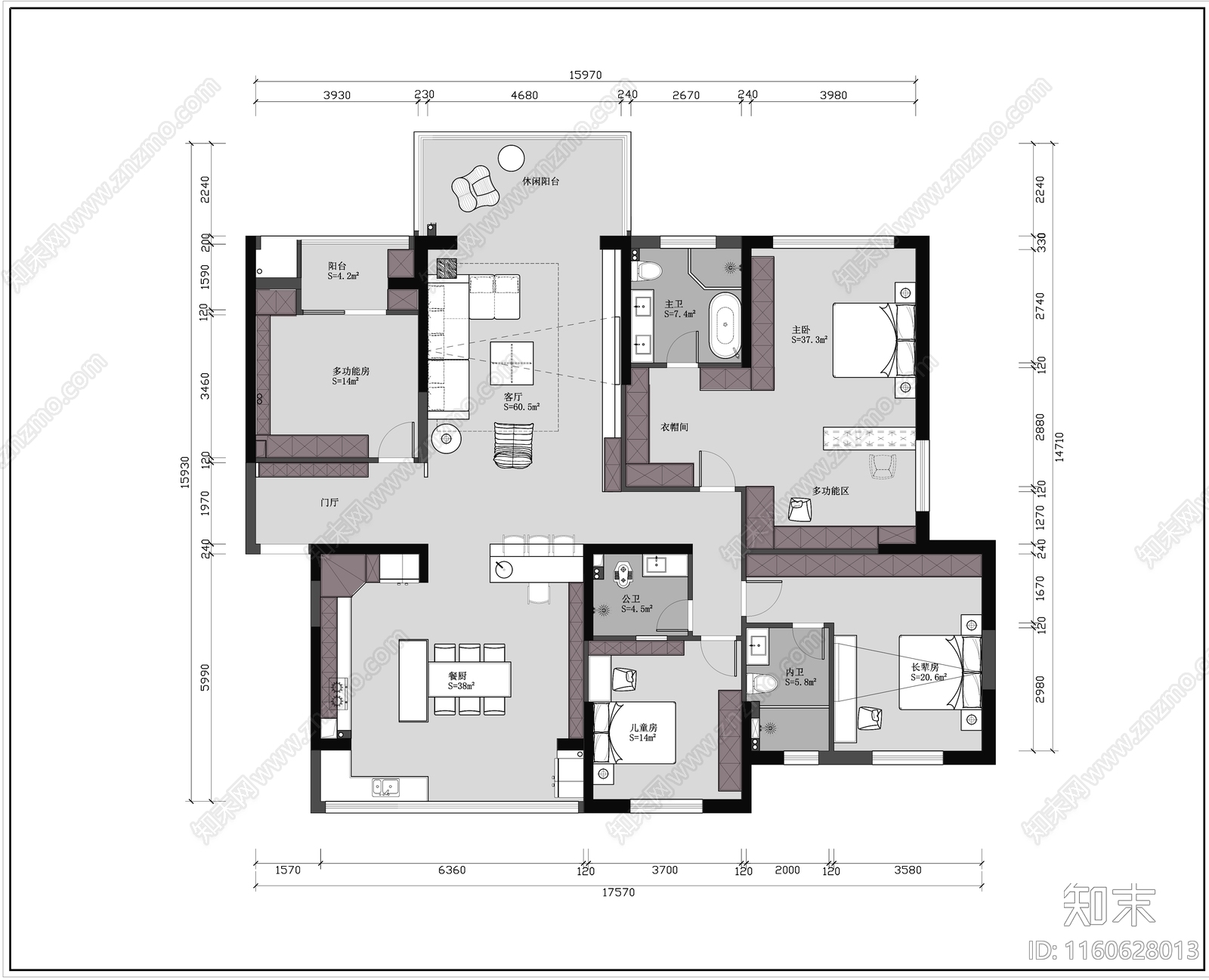 家装平面布置图cad施工图下载【ID:1160628013】