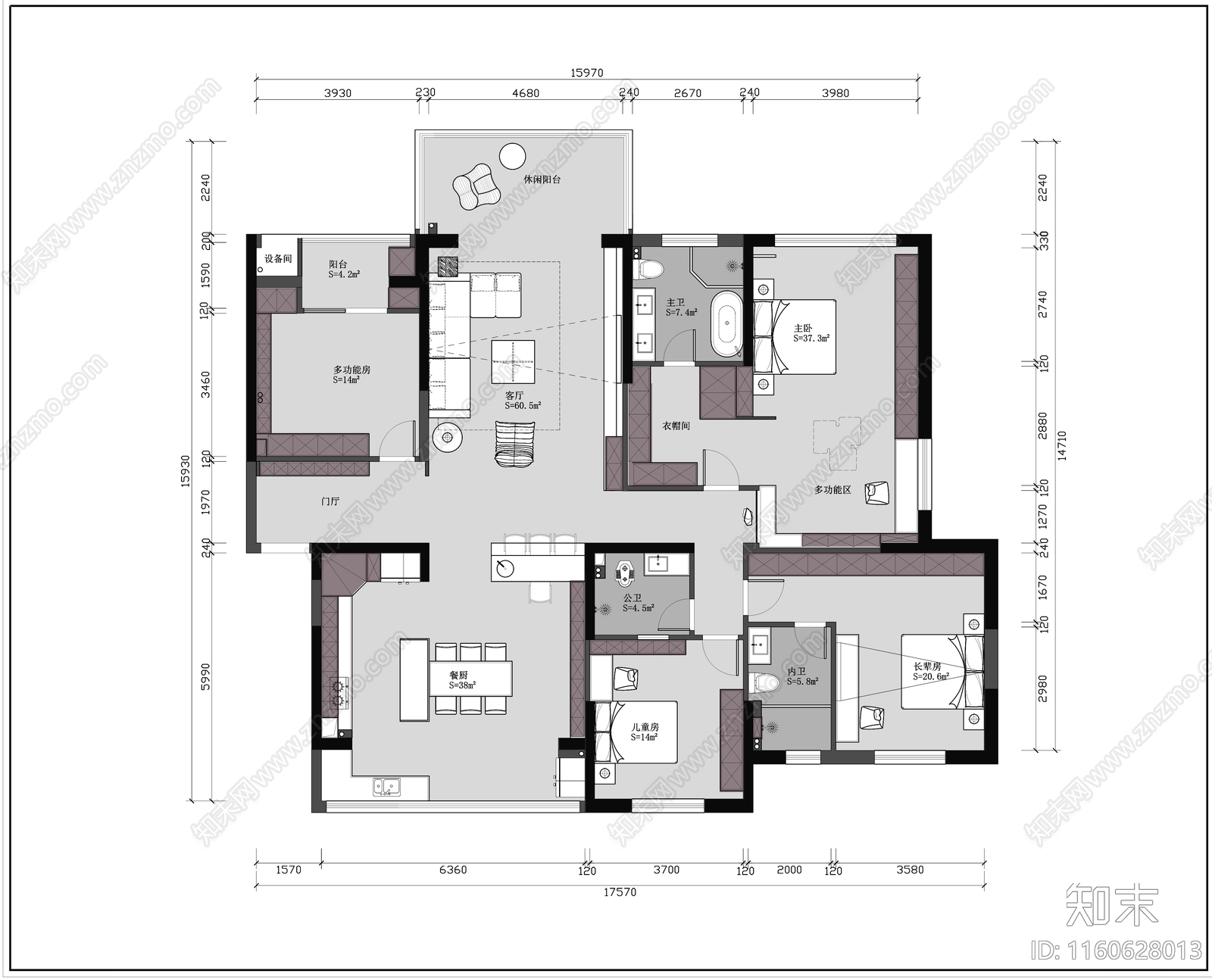 家装平面布置图cad施工图下载【ID:1160628013】