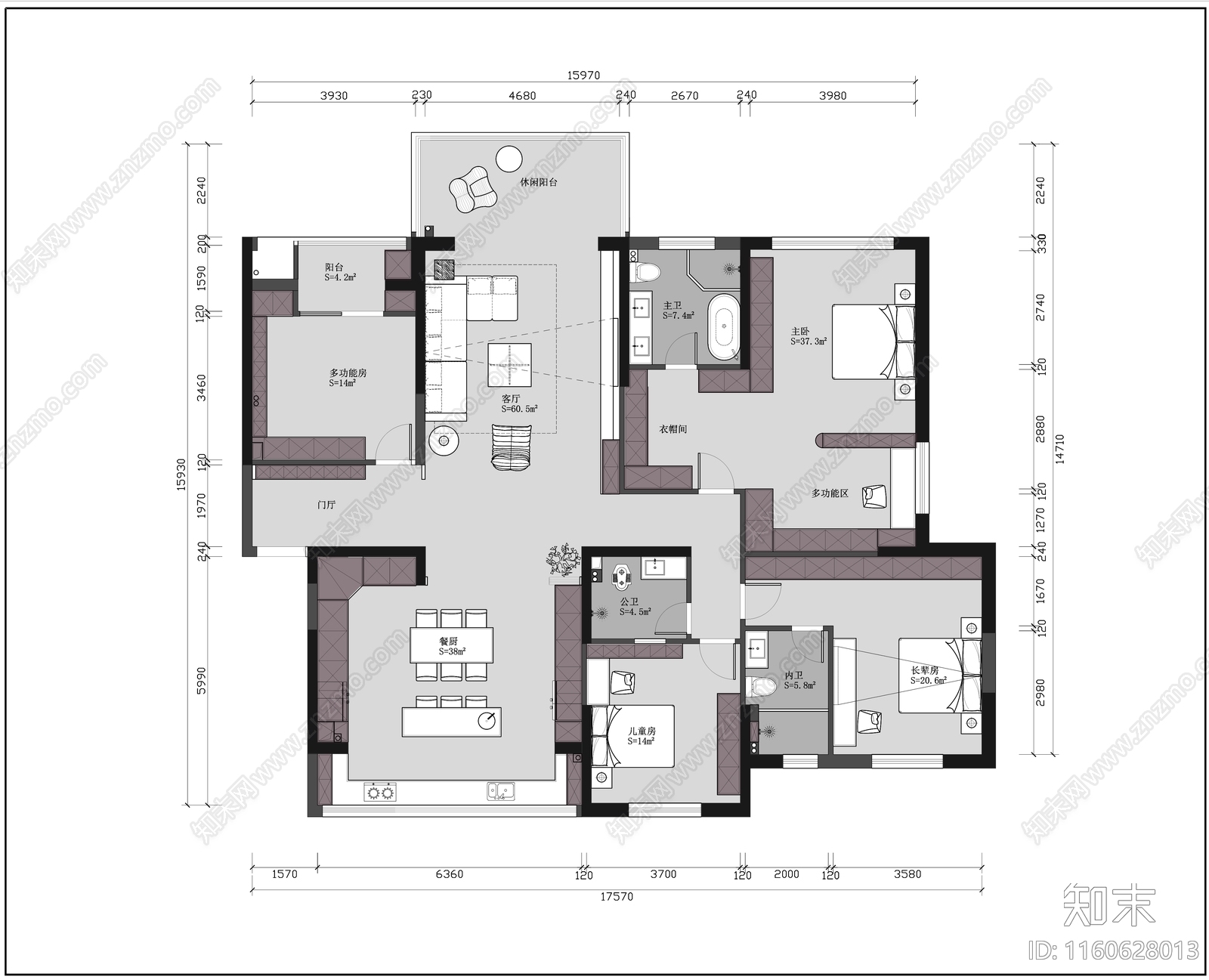 家装平面布置图cad施工图下载【ID:1160628013】