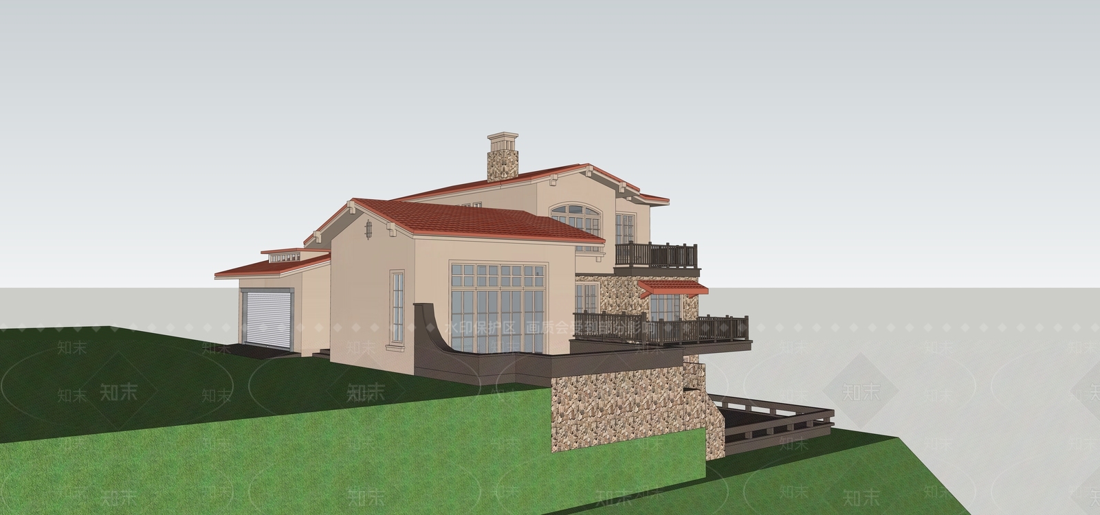 现代乡村小别墅SU模型下载【ID:1160632381】