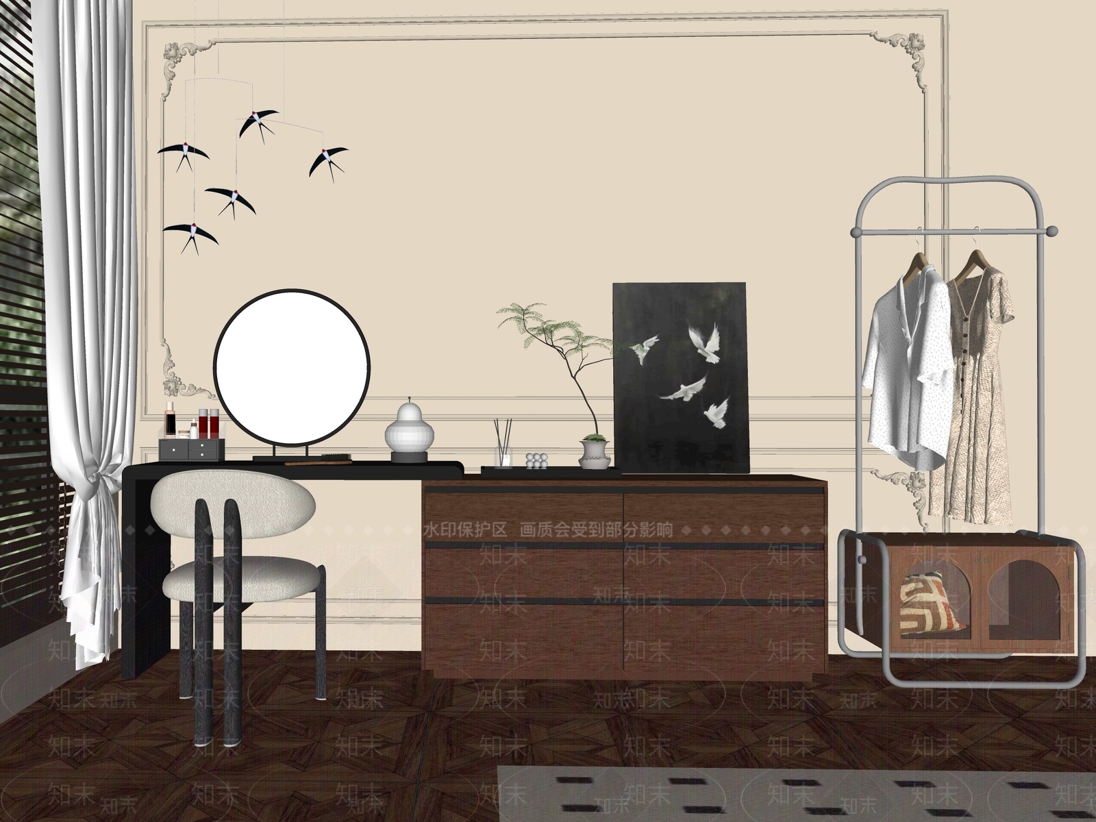 现代梳妆台SU模型下载【ID:1160632523】