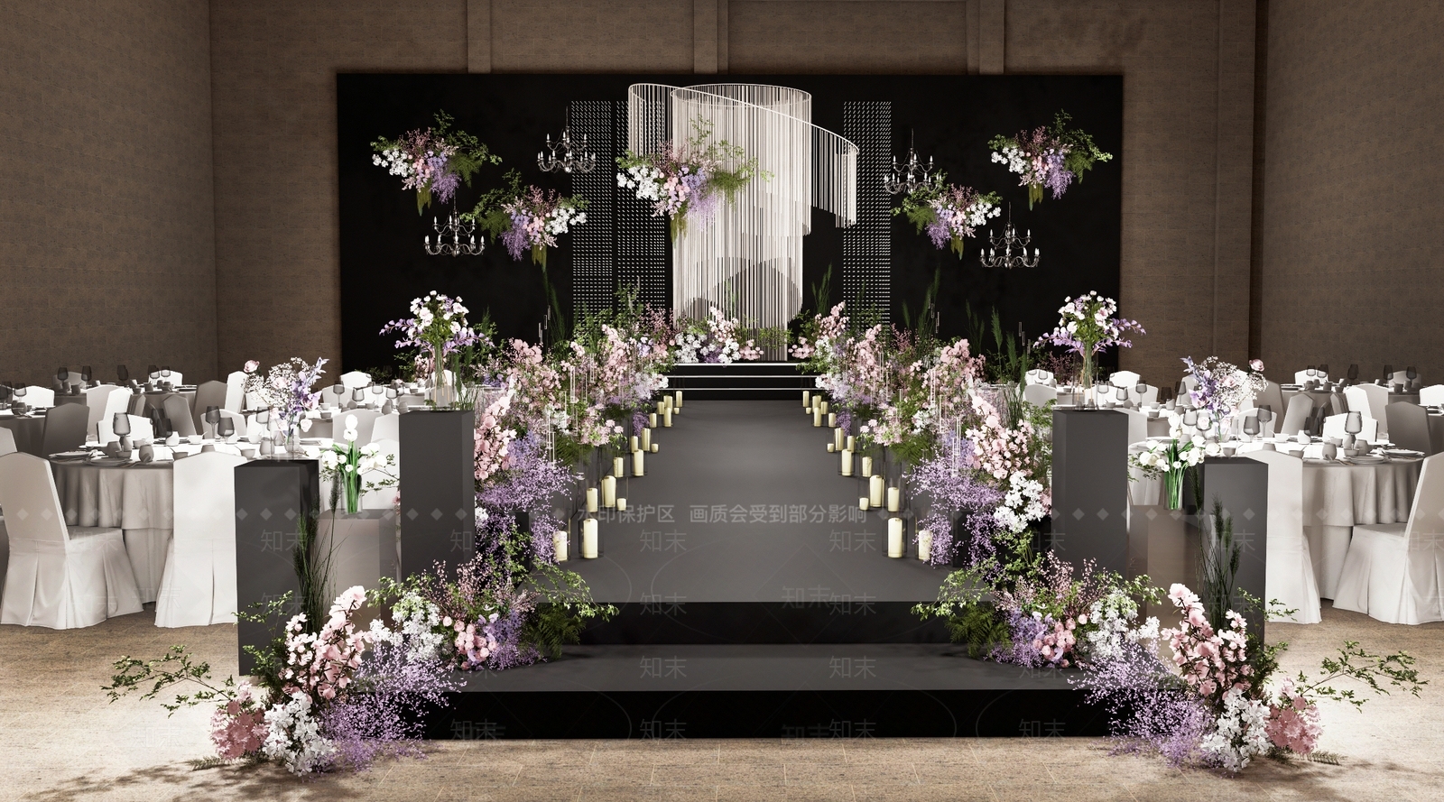 现代小众风线帘婚礼宴会厅SU模型下载【ID:1160633060】