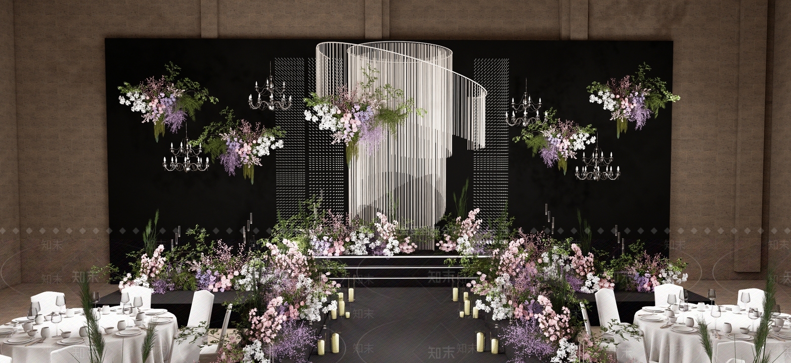现代小众风线帘婚礼宴会厅SU模型下载【ID:1160633060】