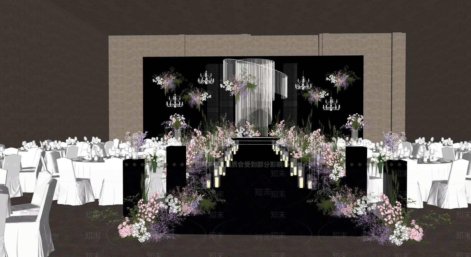 现代小众风线帘婚礼宴会厅SU模型下载【ID:1160633060】