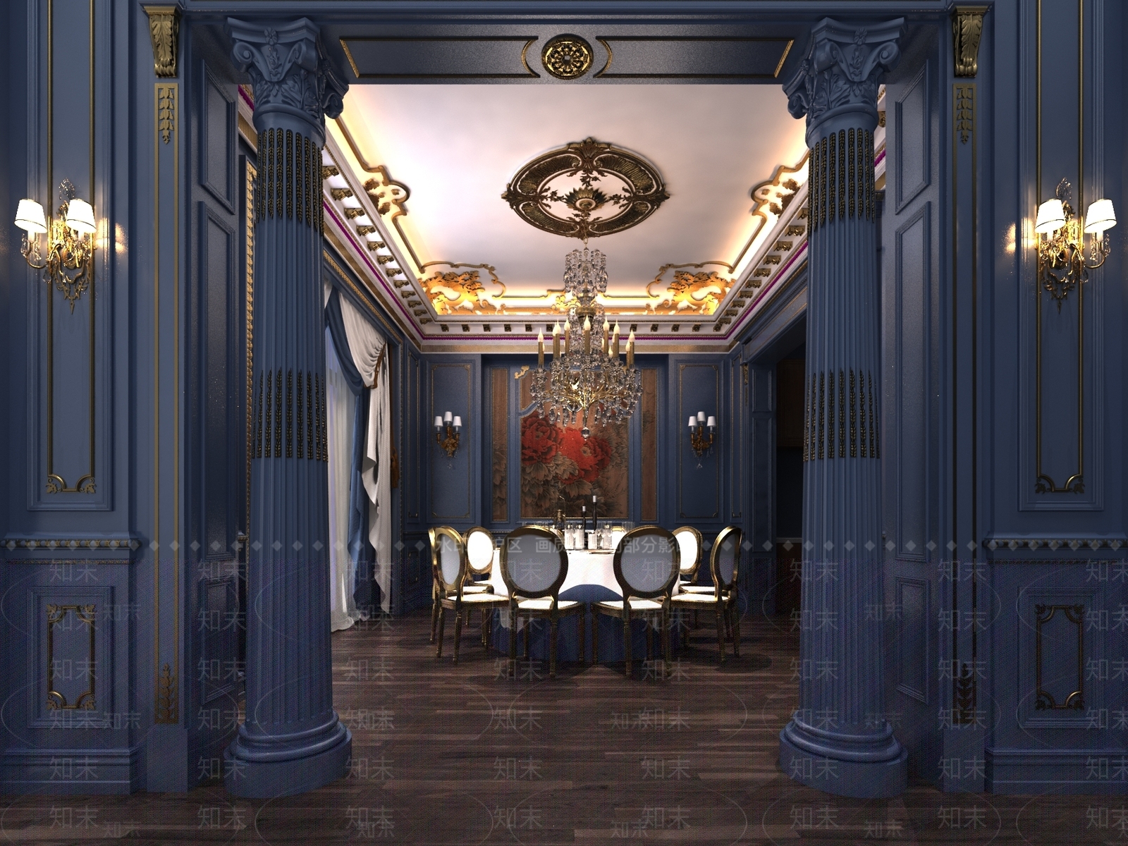 欧式古典西餐厅包间3D模型下载【ID:1160633052】