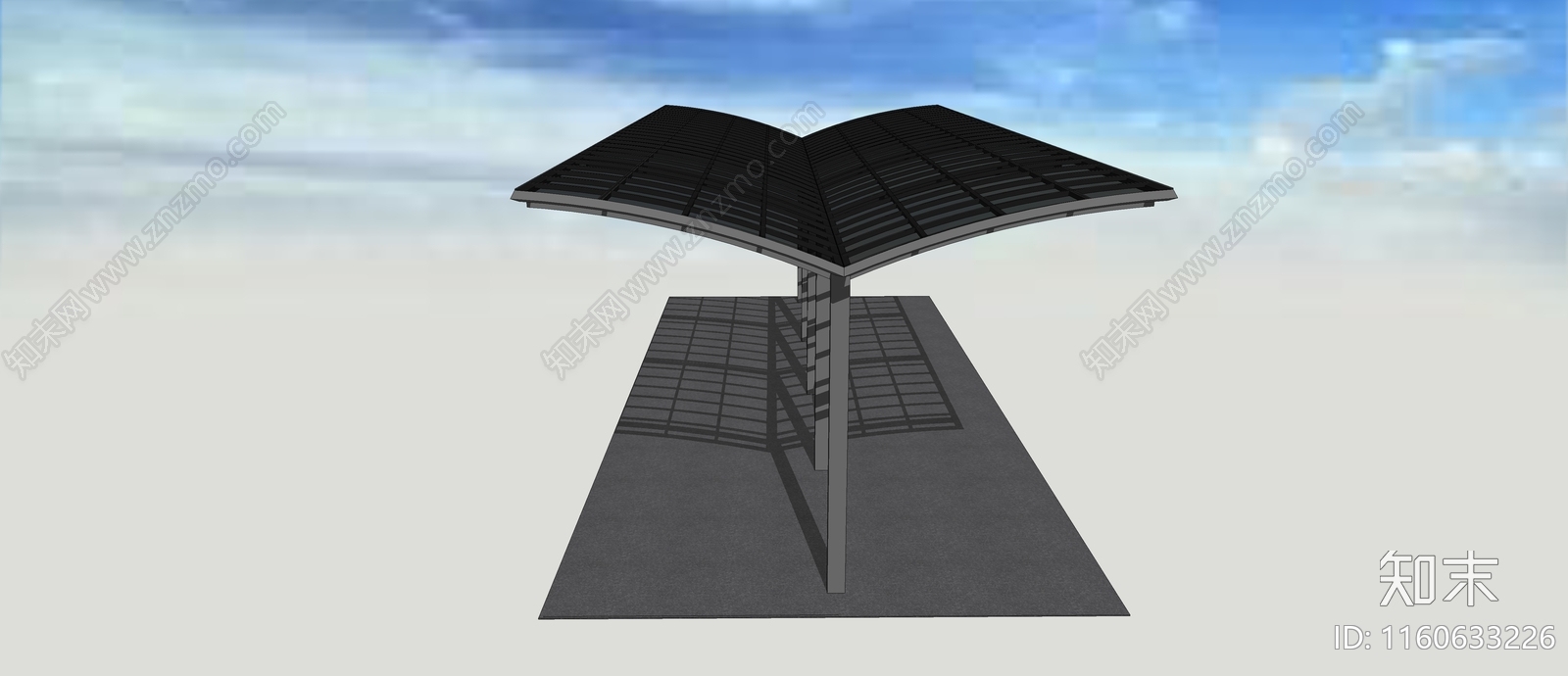 现代单边双边铝合金停车棚SU模型下载【ID:1160633226】