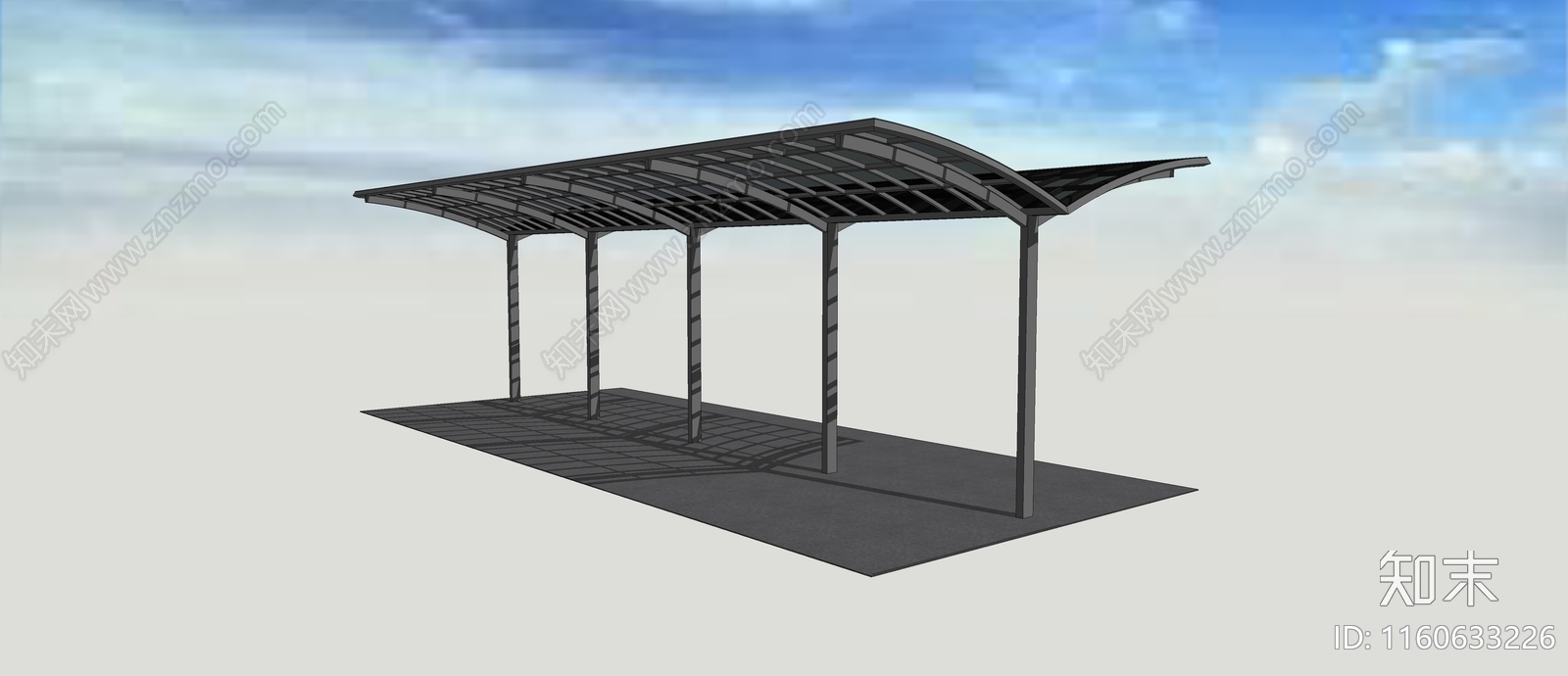 现代单边双边铝合金停车棚SU模型下载【ID:1160633226】