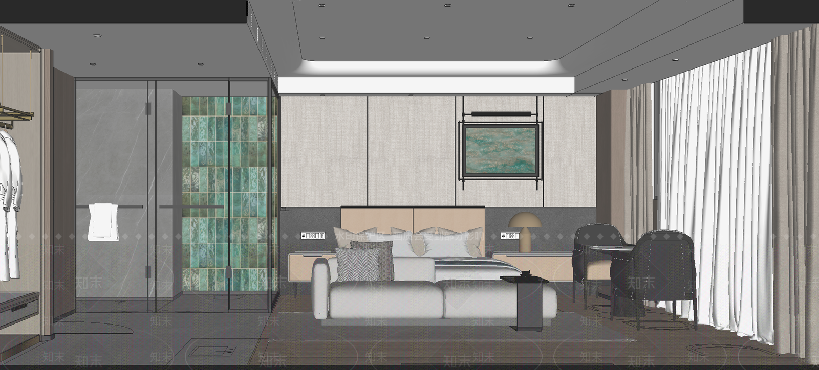 现代酒店客房SU模型下载【ID:1160637690】