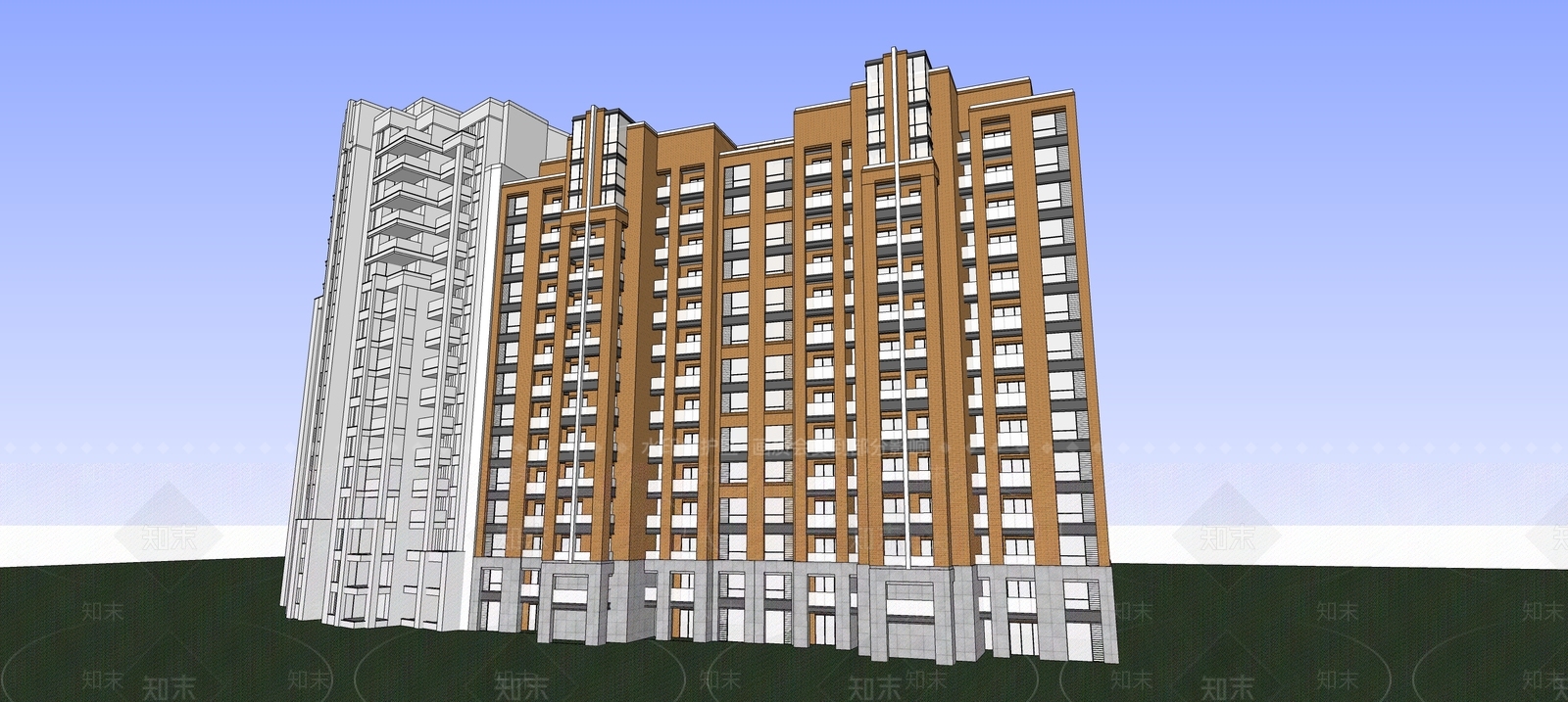 现代高层住宅SU模型下载【ID:1160638901】