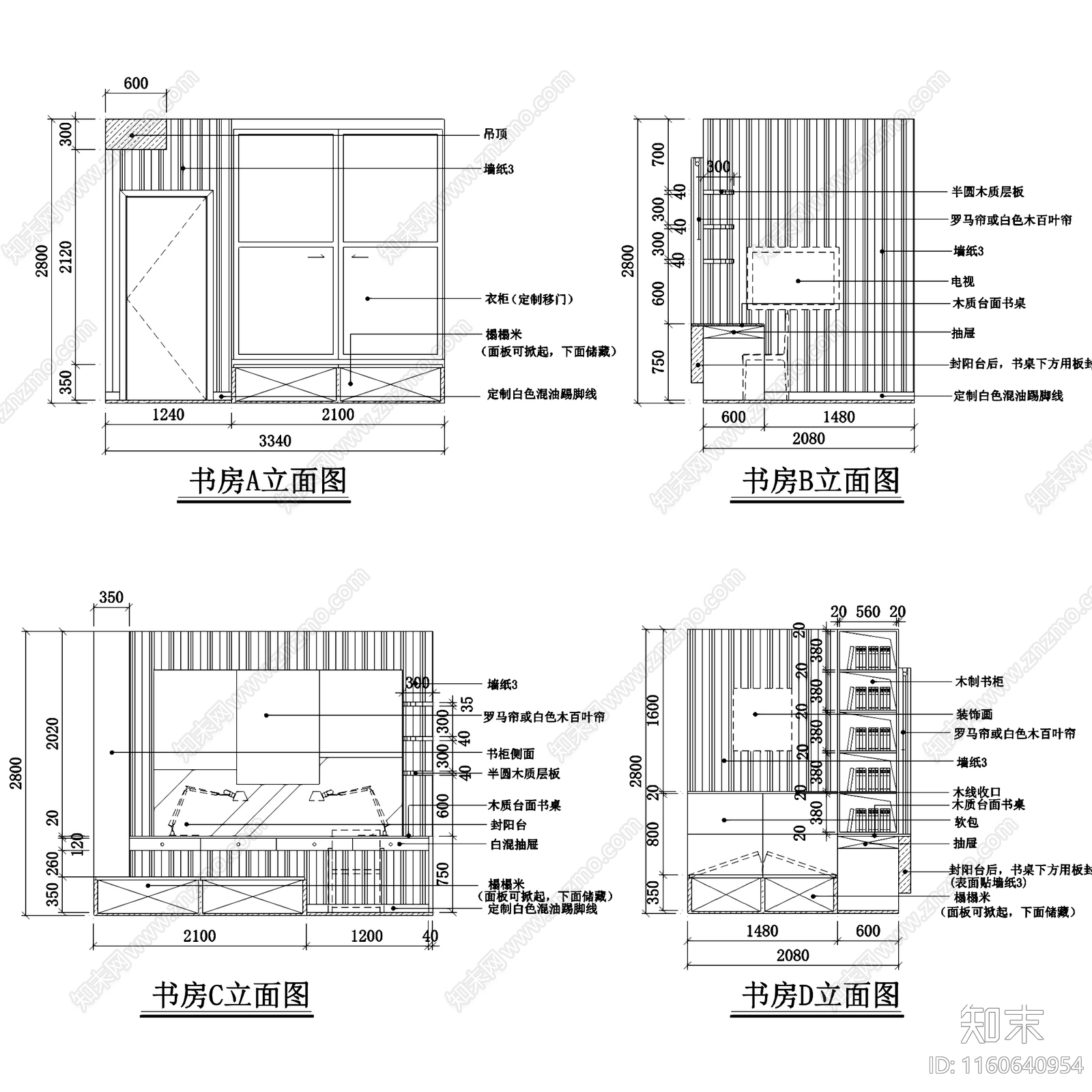 北欧田园风杭州三室两厅一卫平层室内家装cad施工图下载【ID:1160640954】