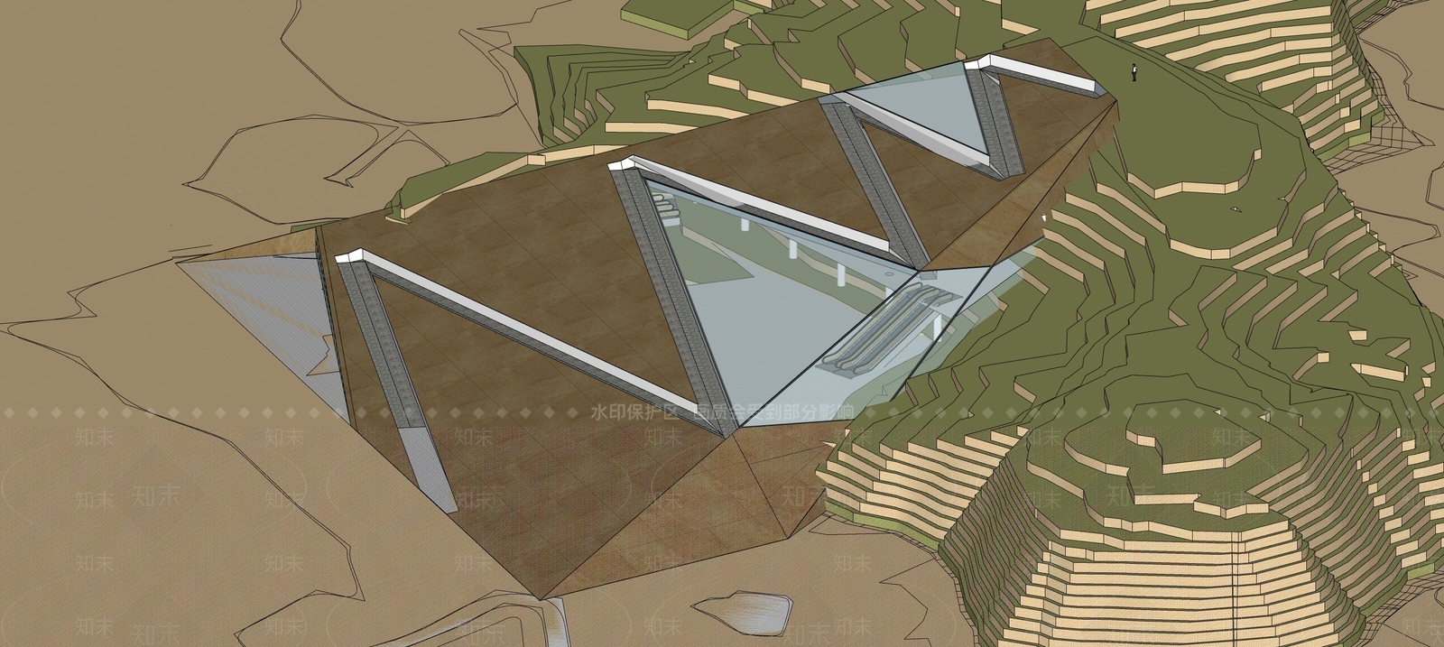 现代山地展览馆建筑SU模型下载【ID:1160640929】