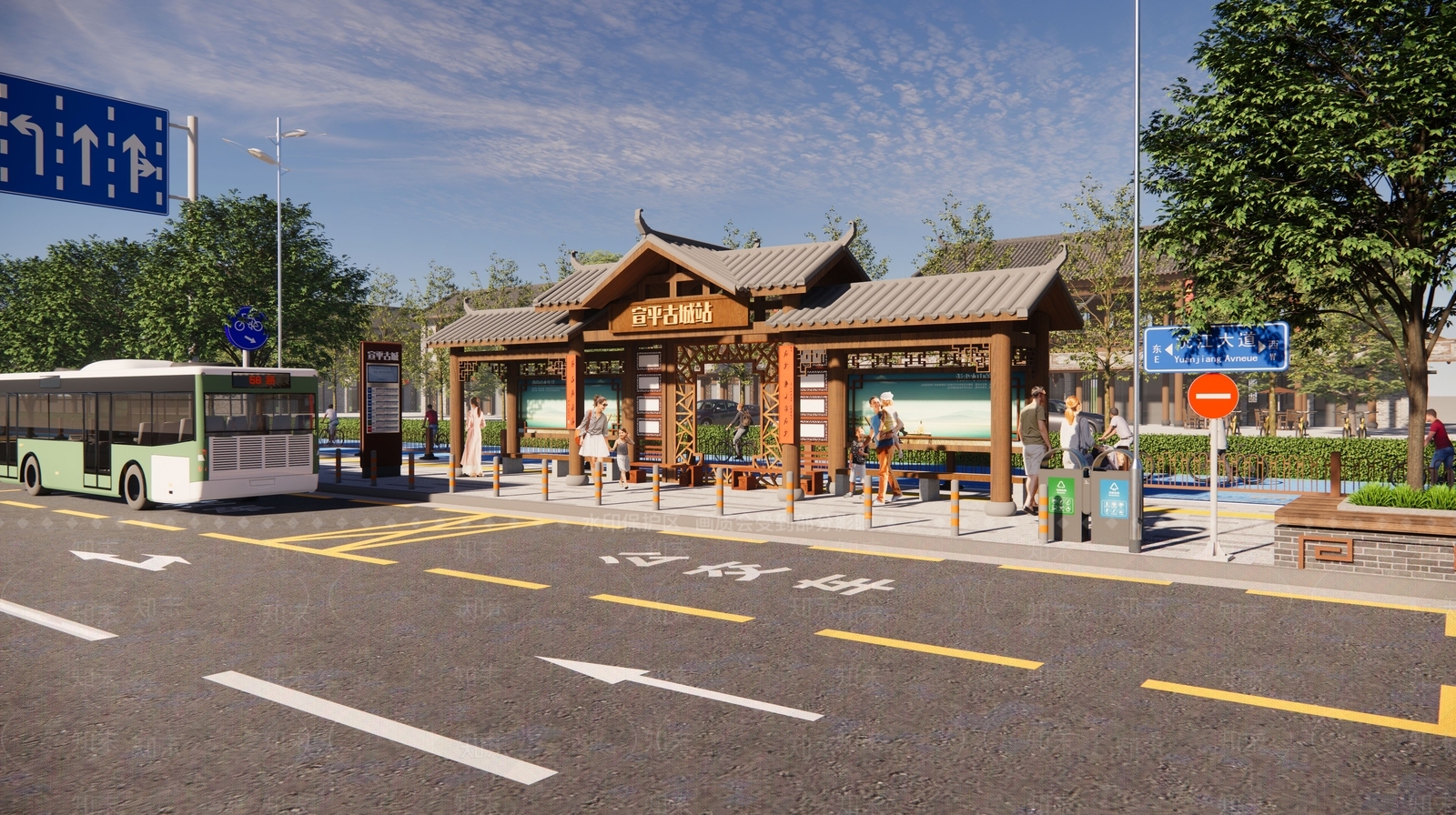 中式风格公交站台SU模型下载【ID:1160645456】