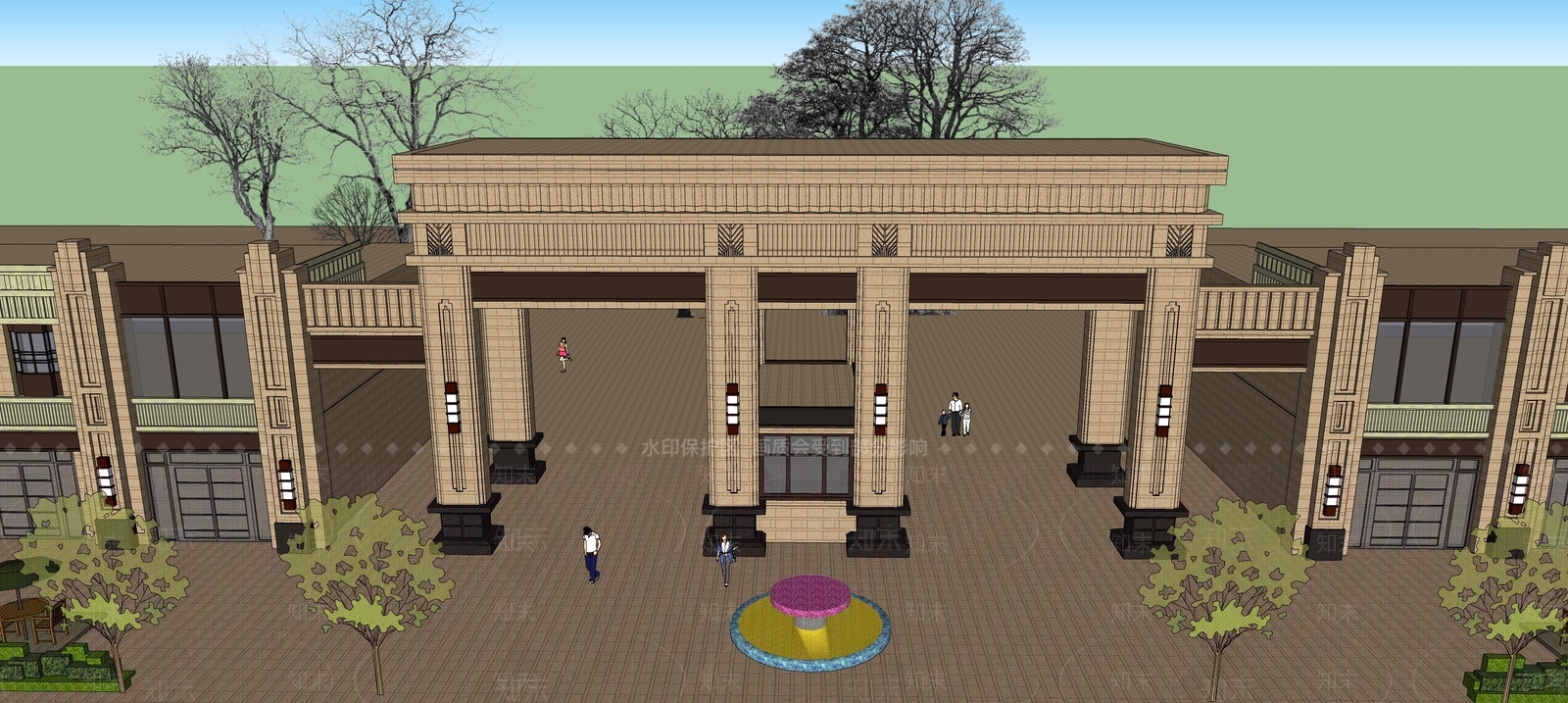 古典小区入口大门SU模型下载【ID:1160648828】