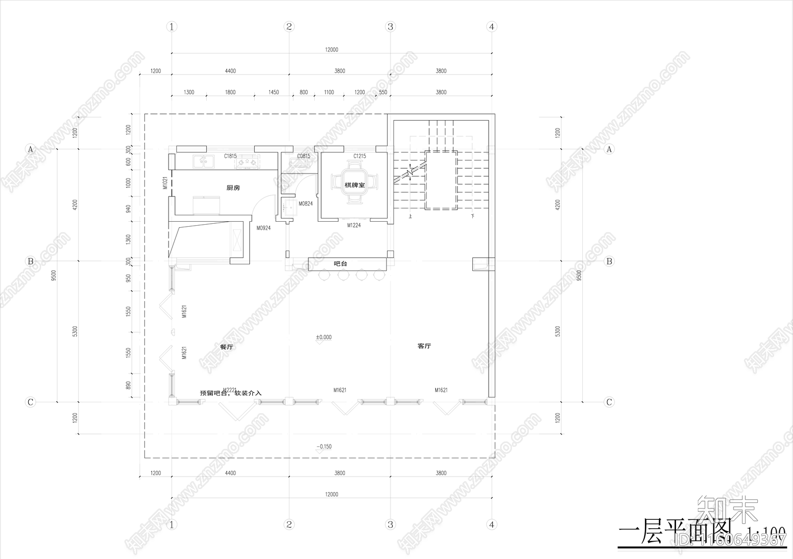 现代极简民宿平面布置图cad施工图下载【ID:1160649367】