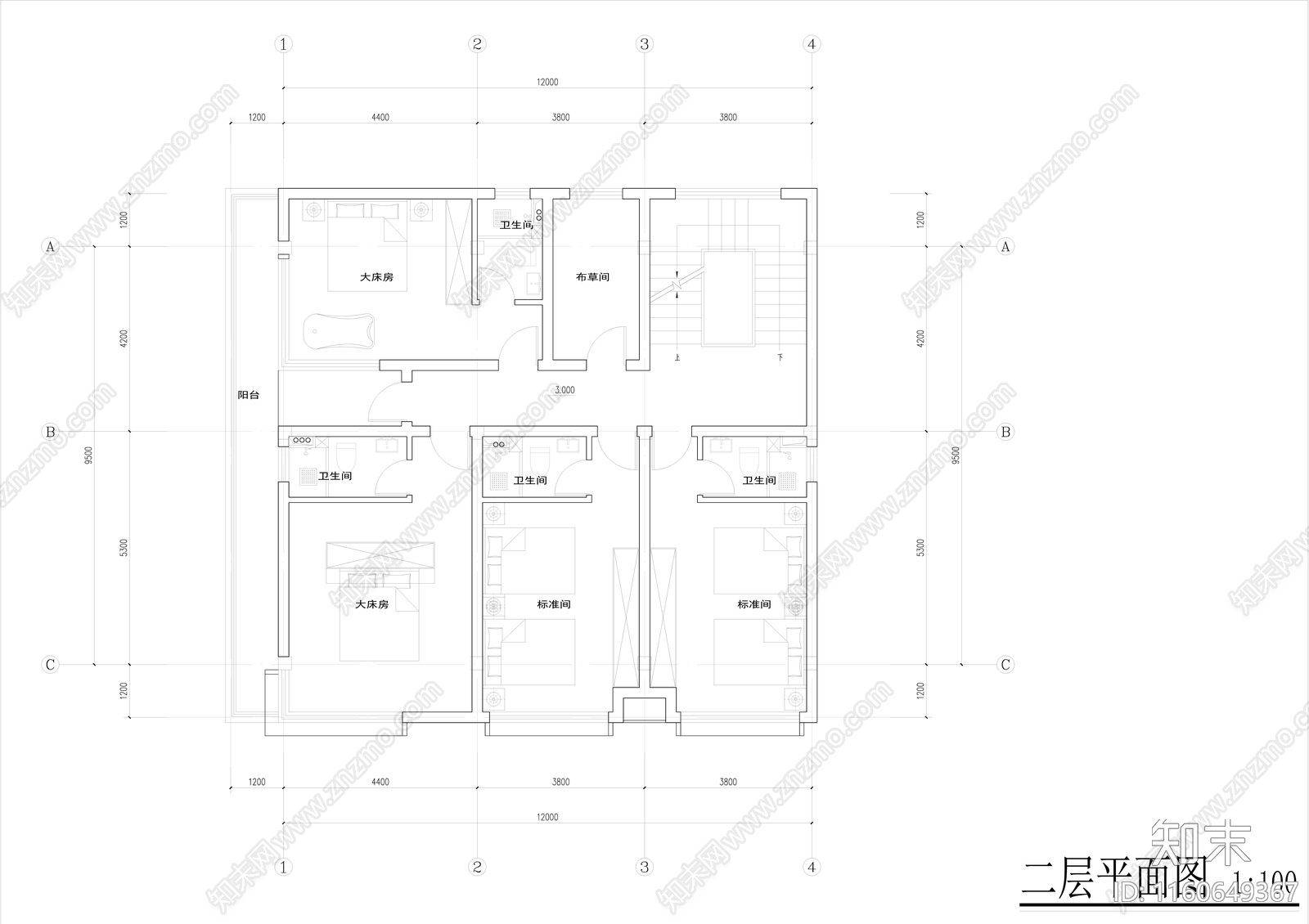 现代极简民宿平面布置图cad施工图下载【ID:1160649367】