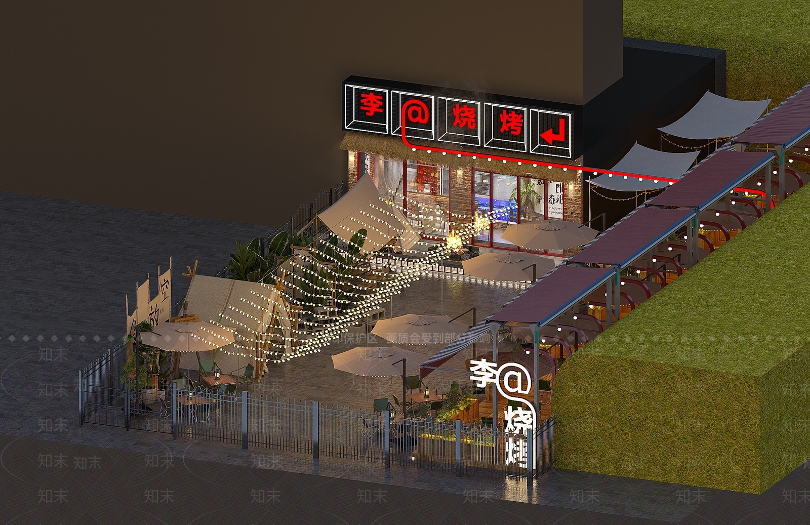现代露营风烧烤店3D模型下载【ID:1160651447】