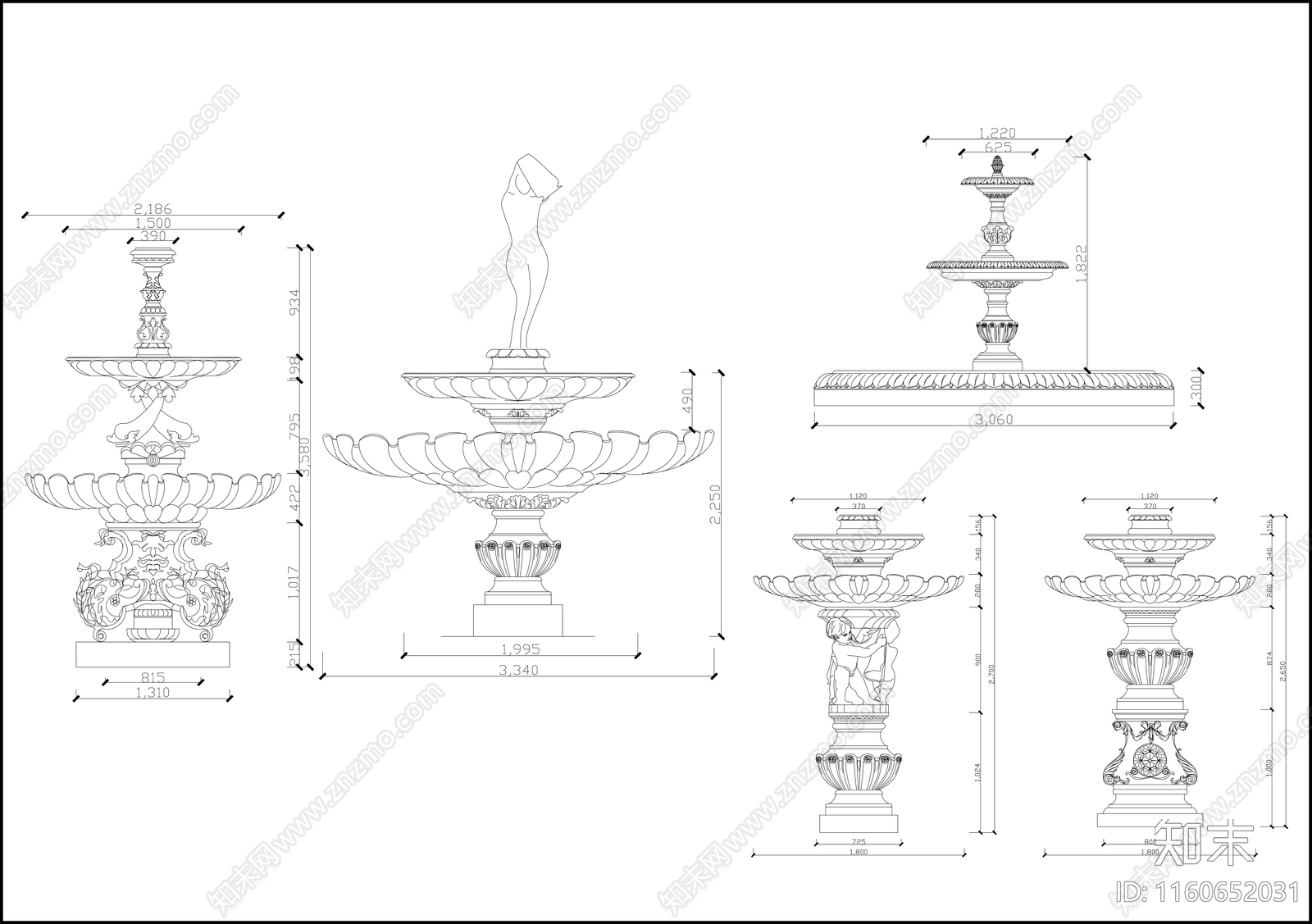 欧式景观喷泉及花盆造型大样图施工图下载【ID:1160652031】
