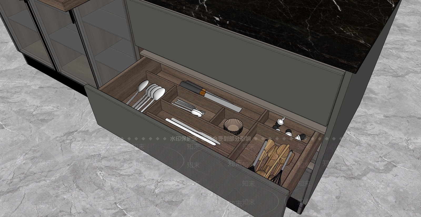 现代餐具储物柜SU模型下载【ID:1160652332】