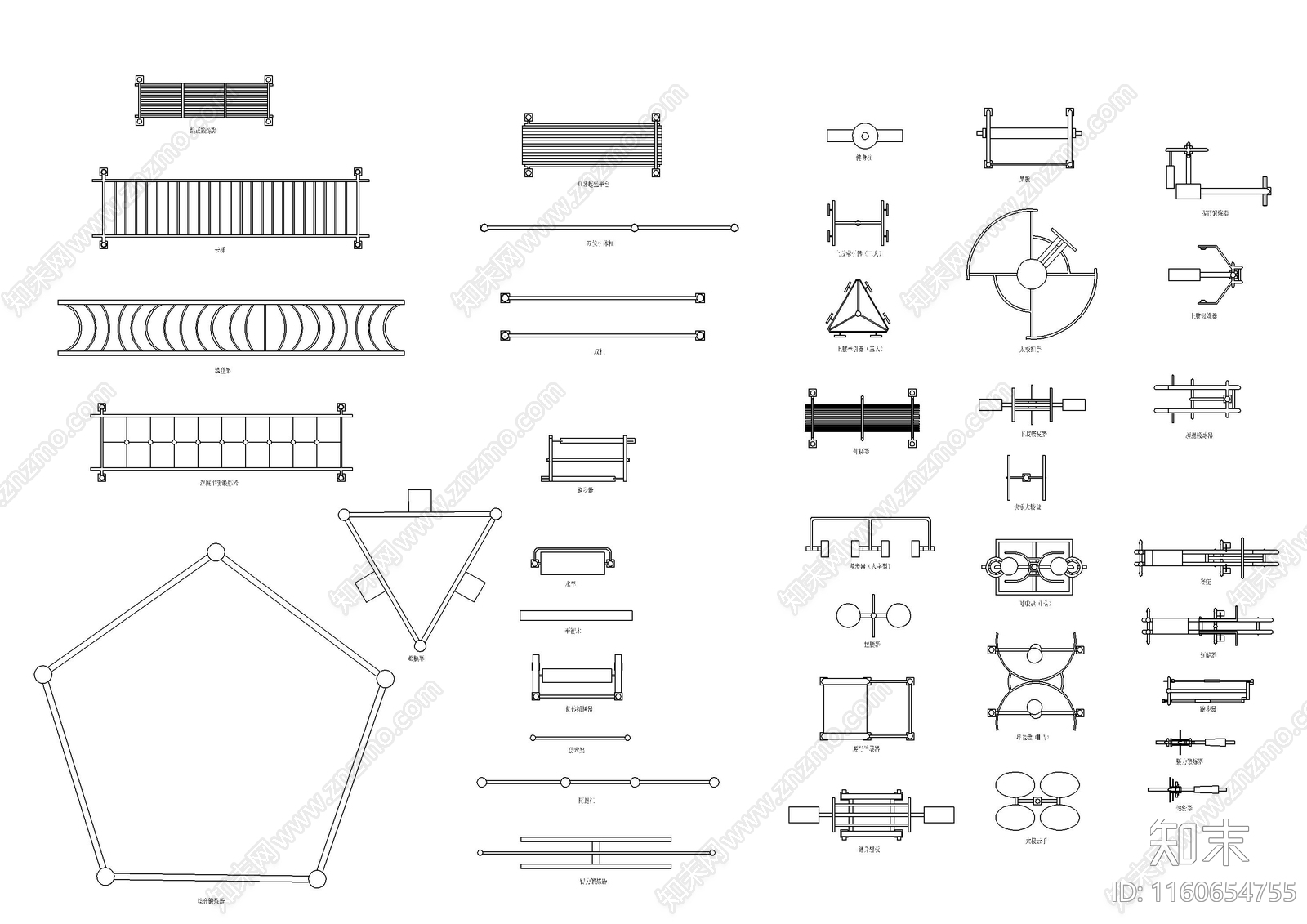 室外健身器材图库施工图下载【ID:1160654755】