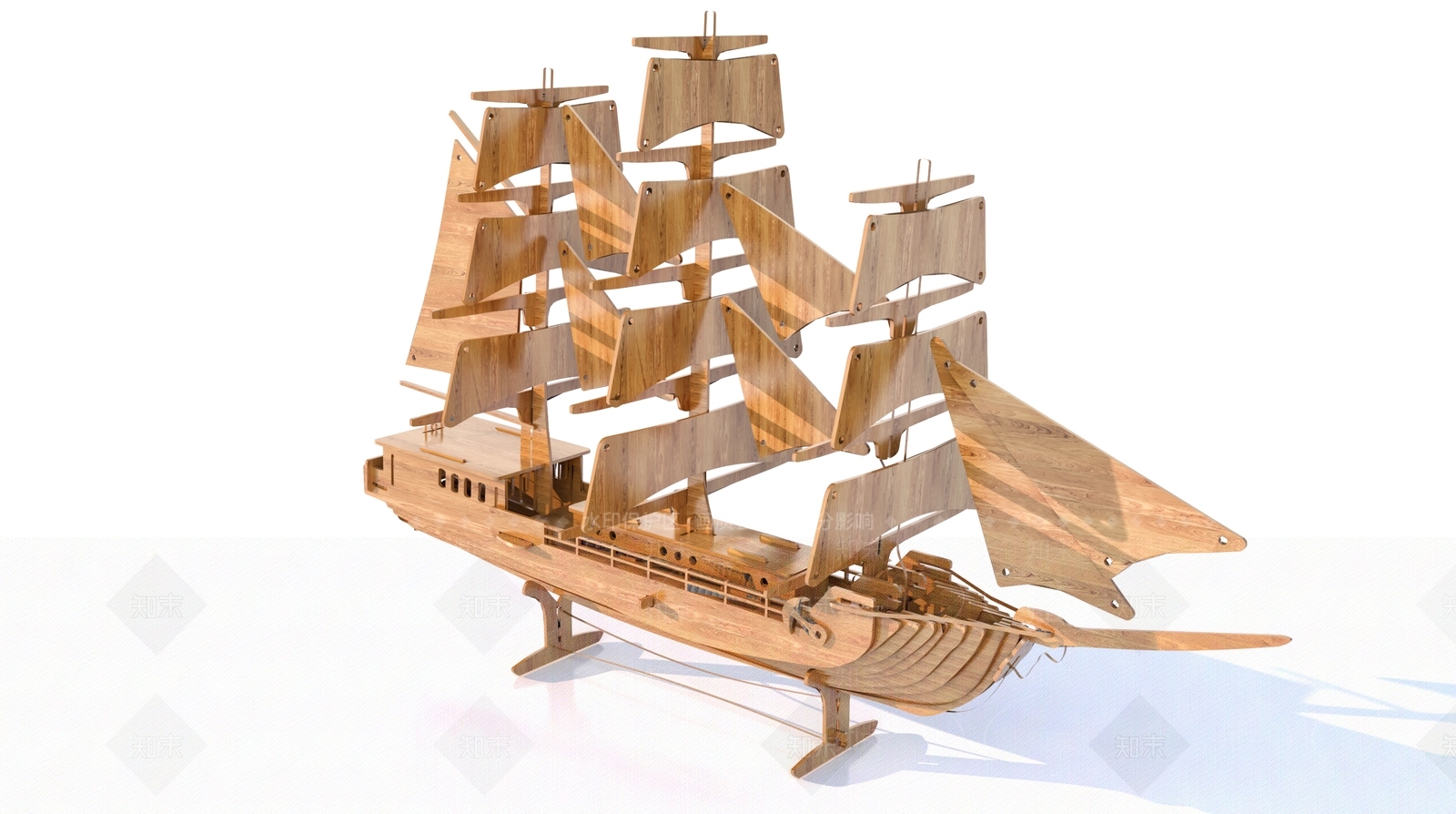 现代木质拼装船3D模型下载【ID:1160655012】
