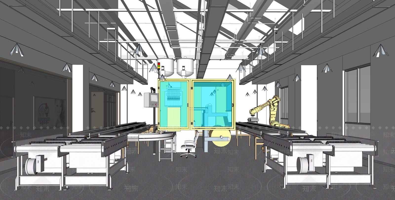 现代奶茶厂生产车间SU模型下载【ID:1160658412】