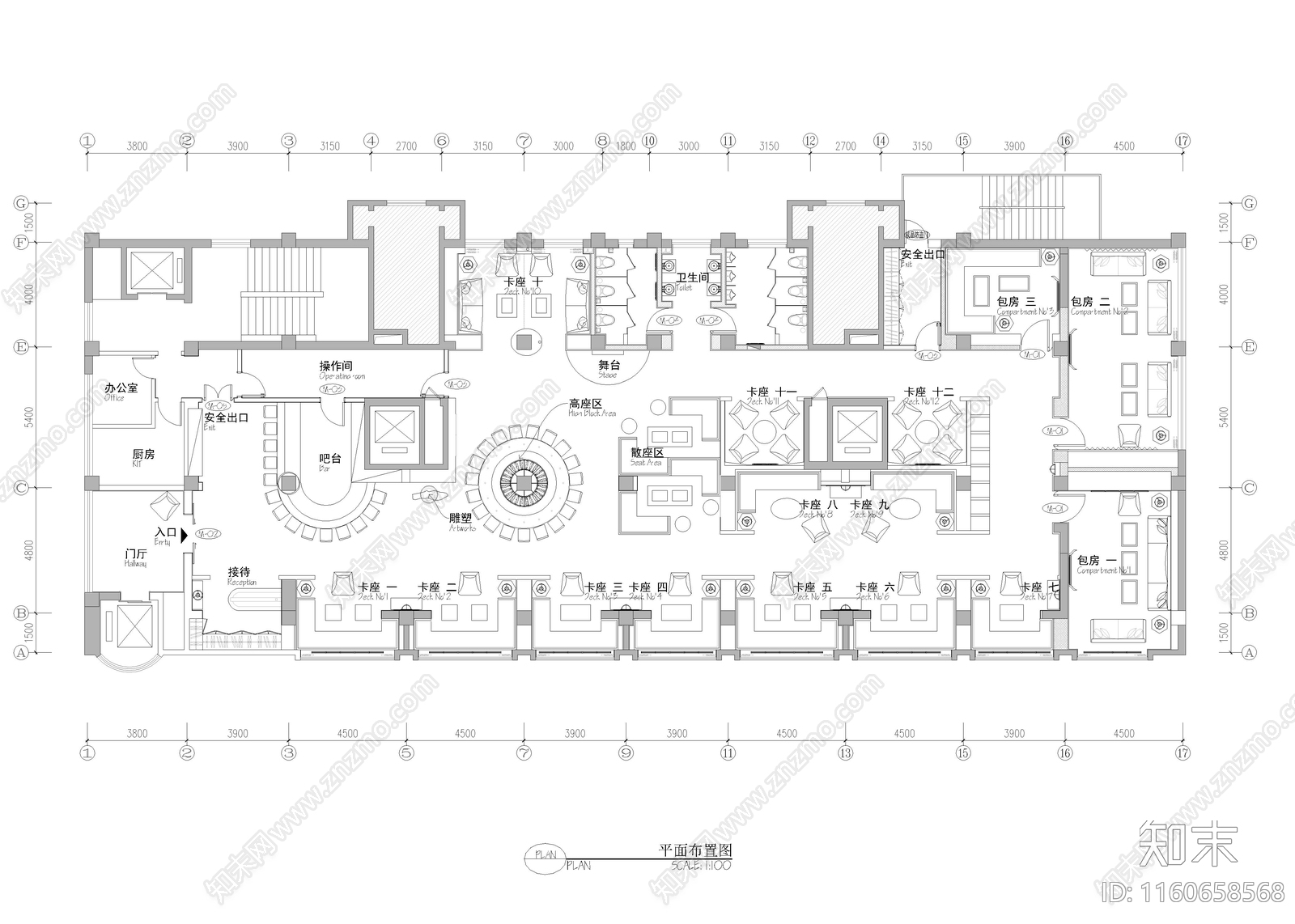 670㎡酒吧cad施工图下载【ID:1160658568】