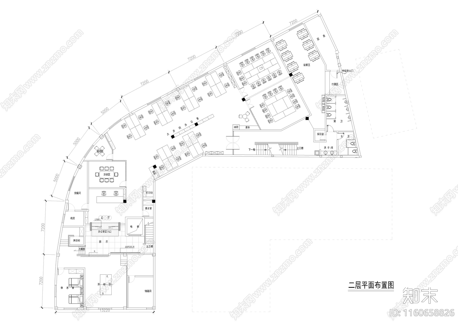 740㎡办公室cad施工图下载【ID:1160658826】