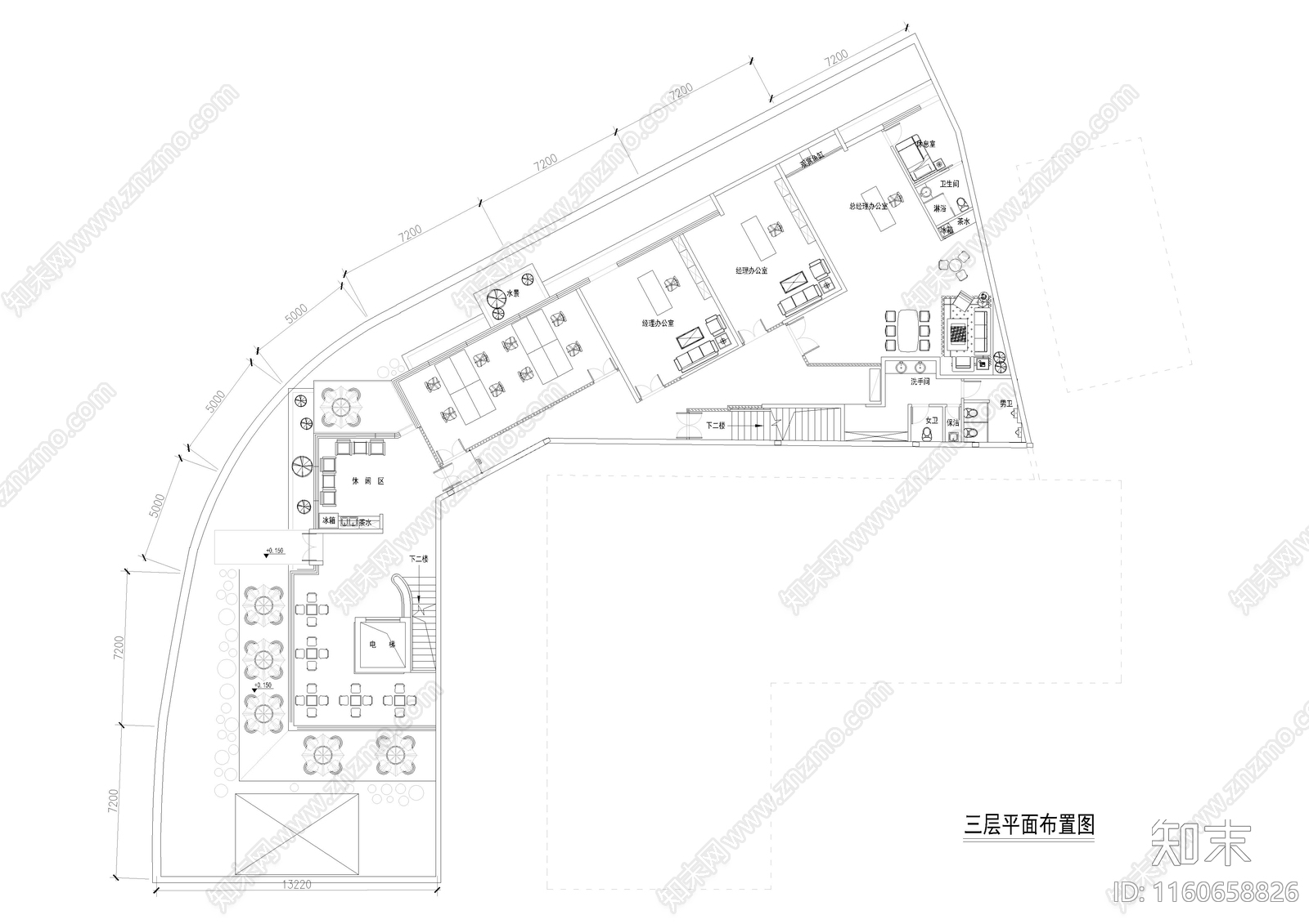 740㎡办公室cad施工图下载【ID:1160658826】