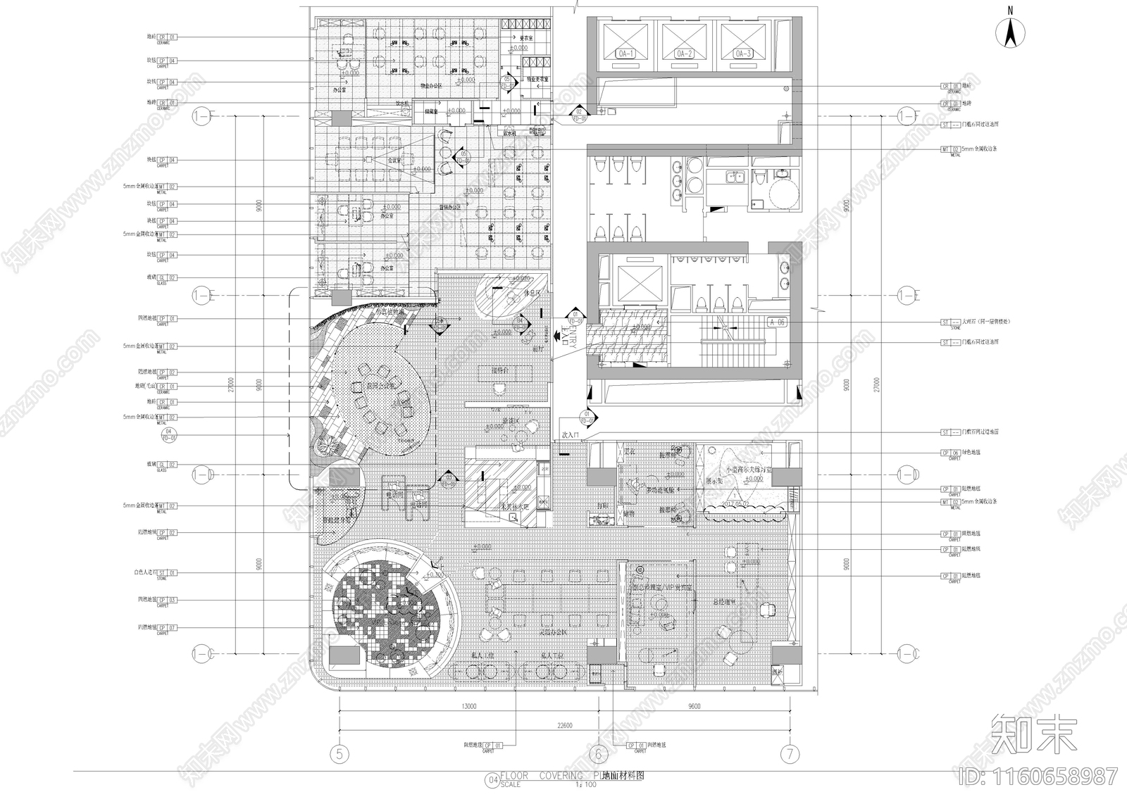 840㎡办公室cad施工图下载【ID:1160658987】