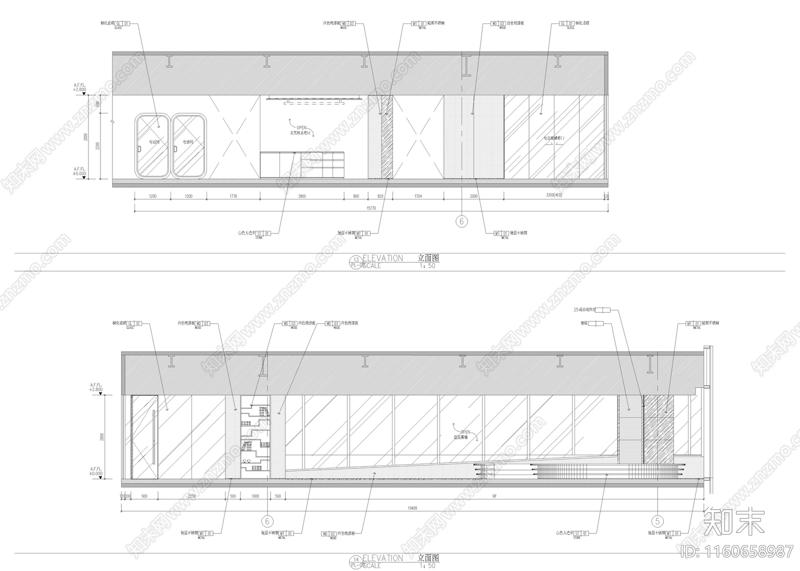 840㎡办公室cad施工图下载【ID:1160658987】