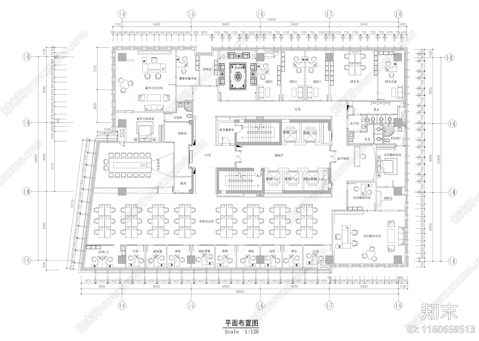 1010㎡办公室cad施工图下载【ID:1160659513】
