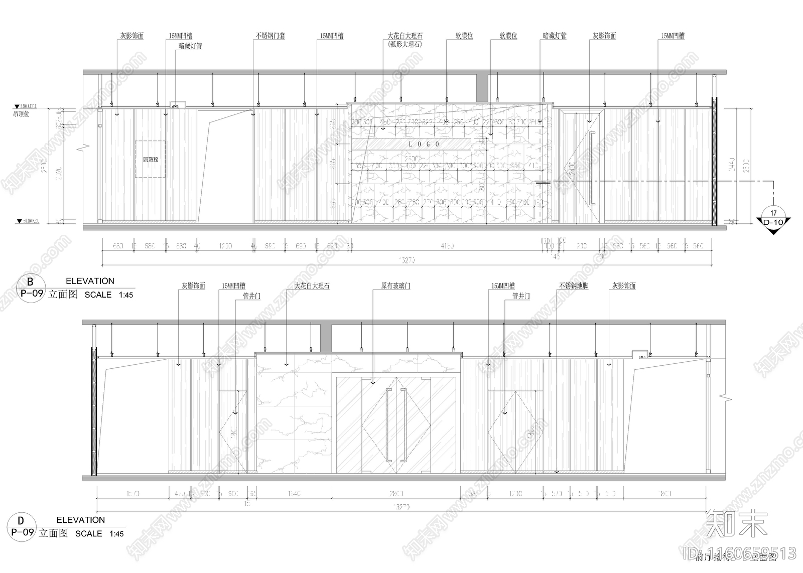 1010㎡办公室cad施工图下载【ID:1160659513】