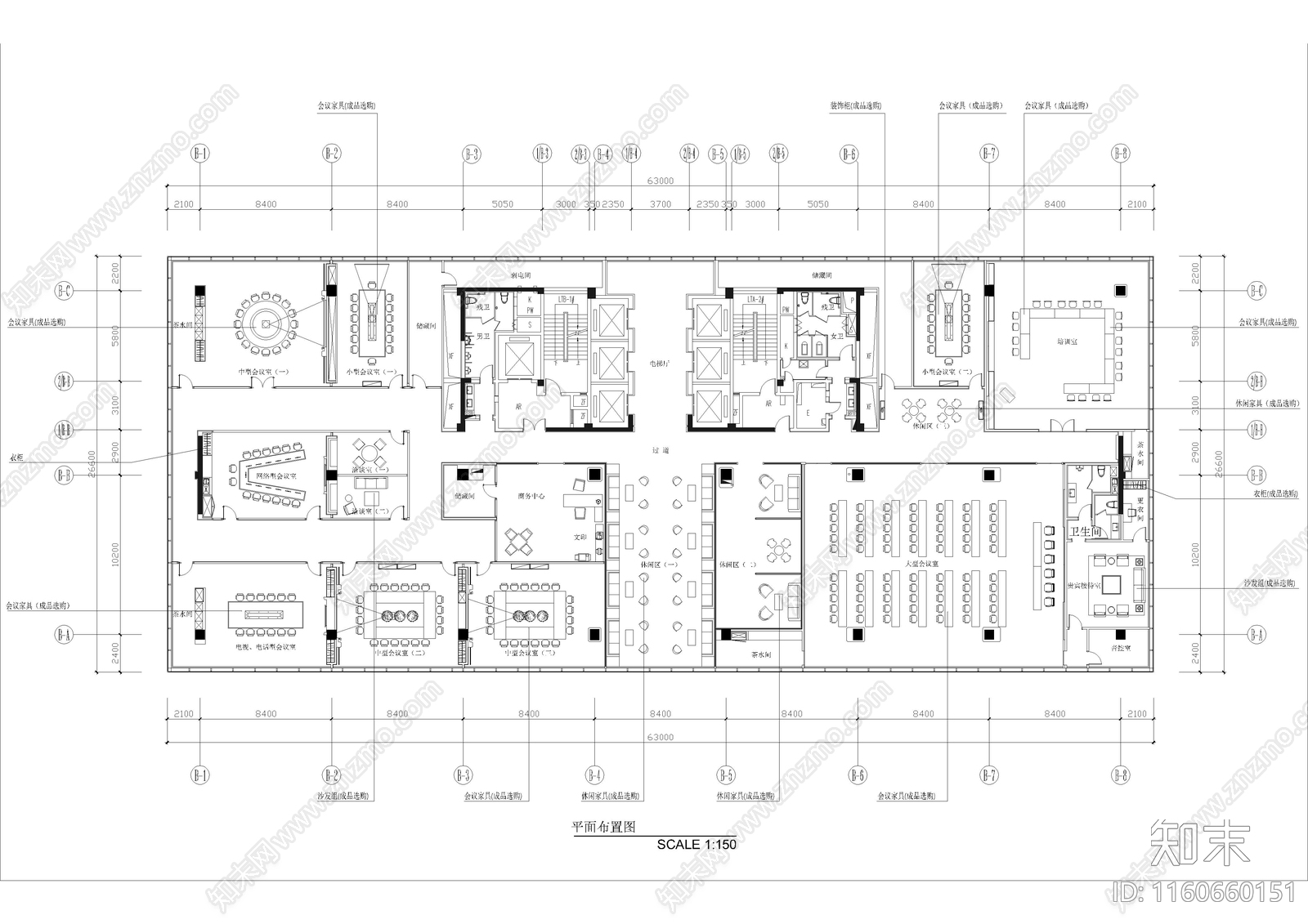 1680㎡办公室cad施工图下载【ID:1160660151】