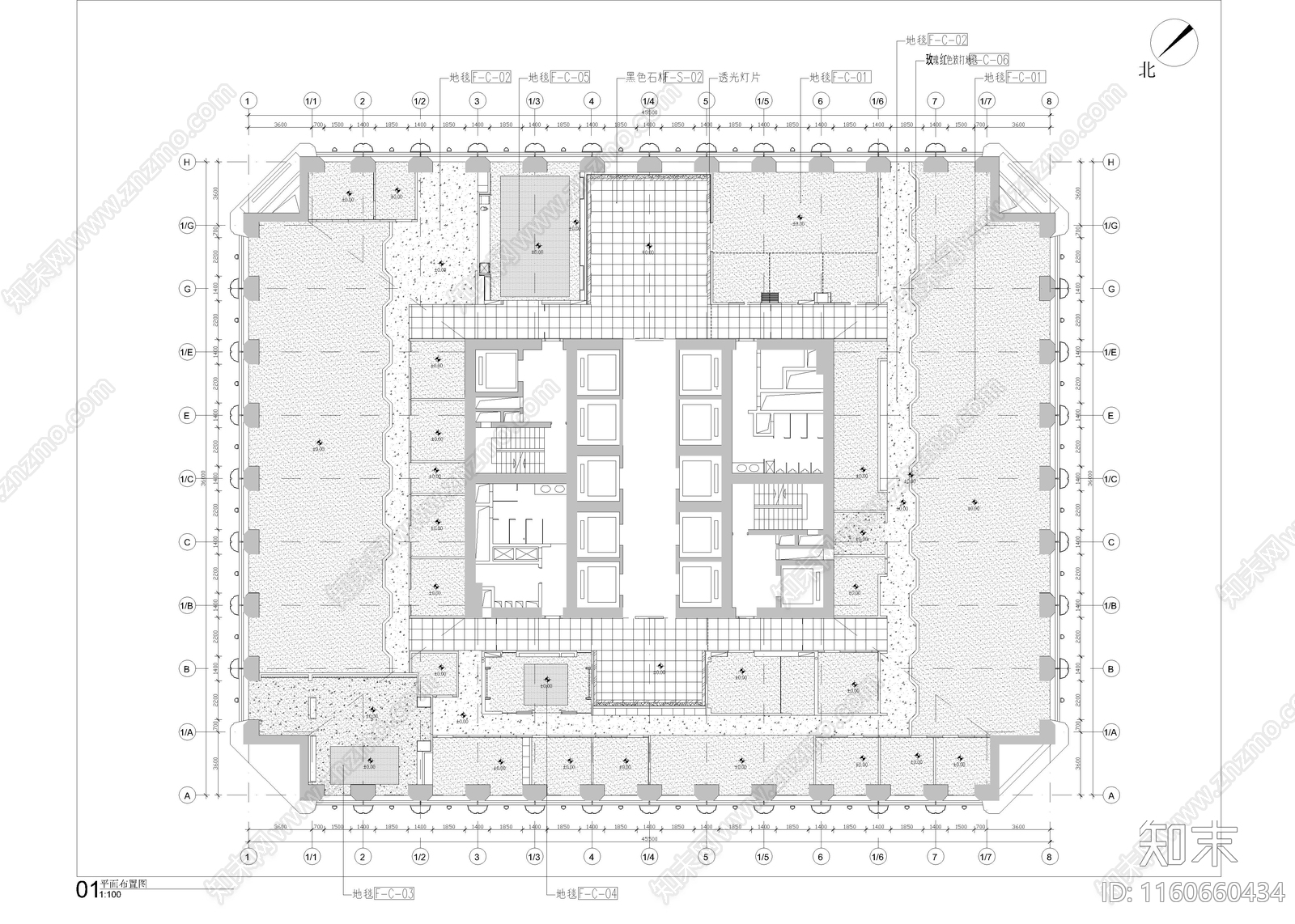 1760㎡办公室cad施工图下载【ID:1160660434】